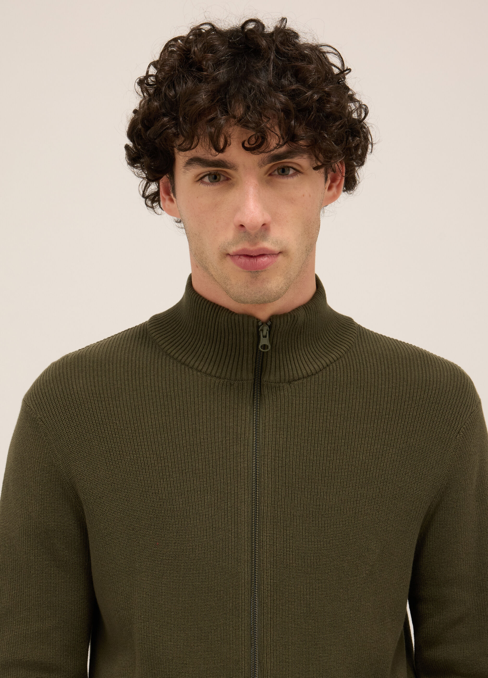 Cardigan lupetto con zip in puro cotone uomo