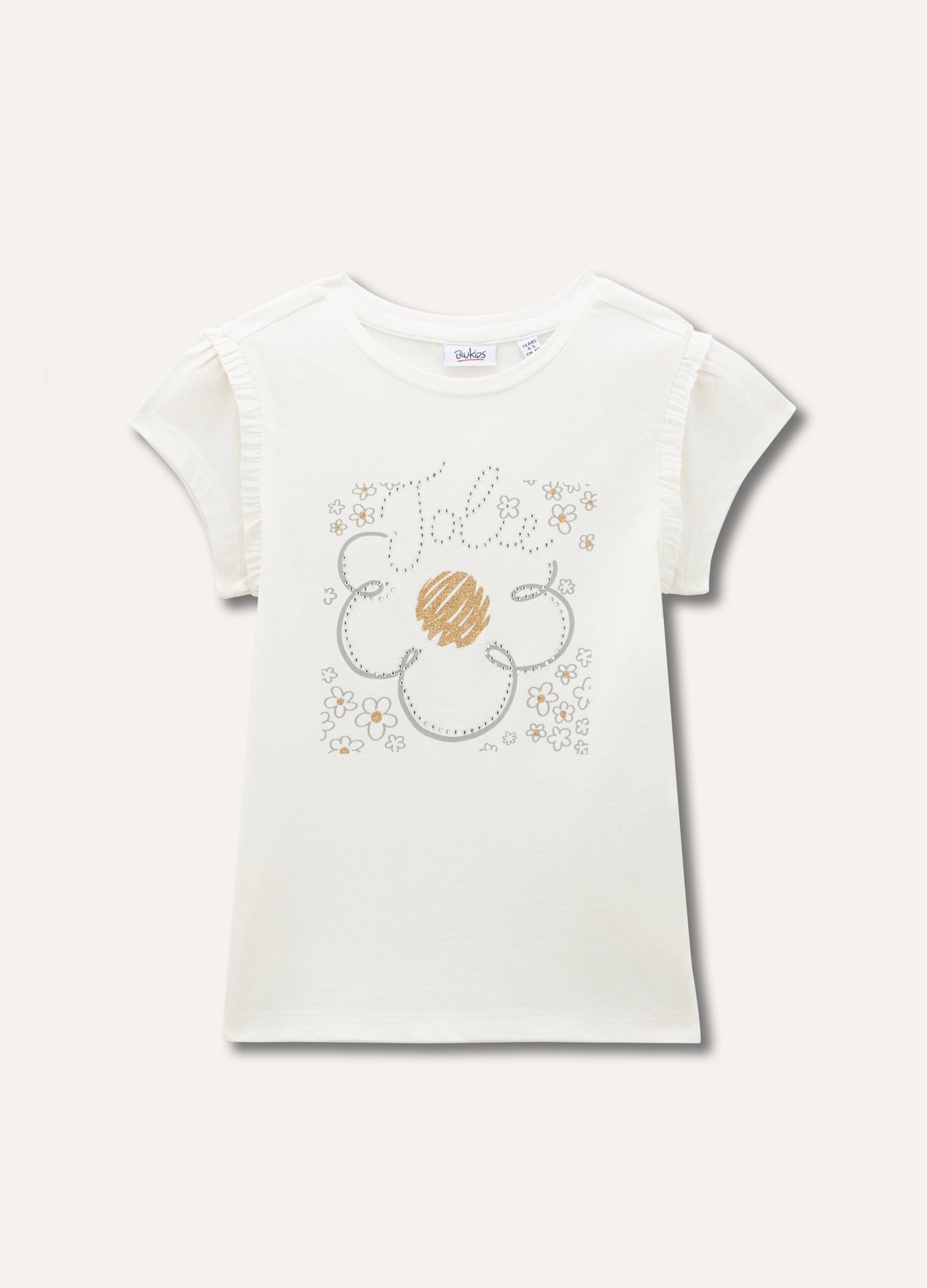 T-shirt in puro cotone con rouches bambina_0