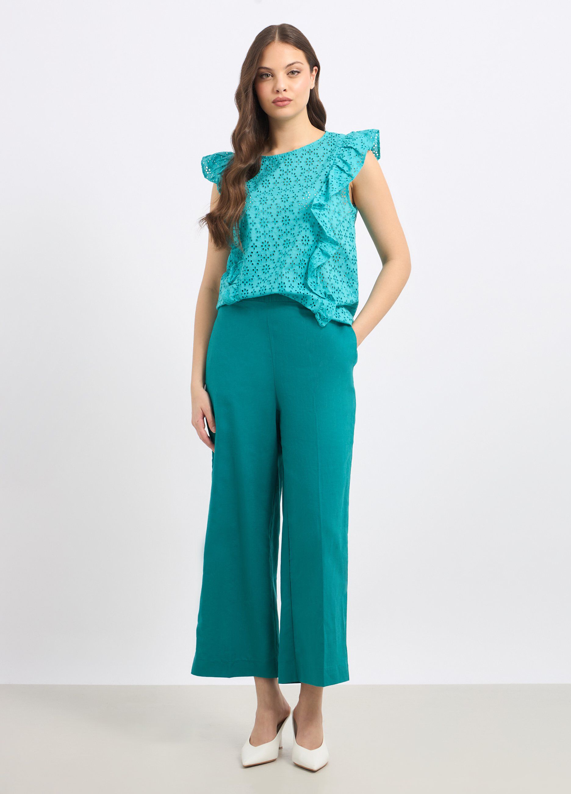 Pantaloni palazzo in misto lino donna_0