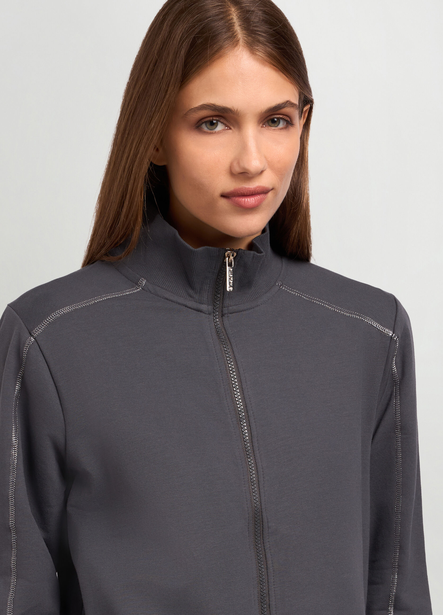 Felpa full zip in cotone stretch donna_2