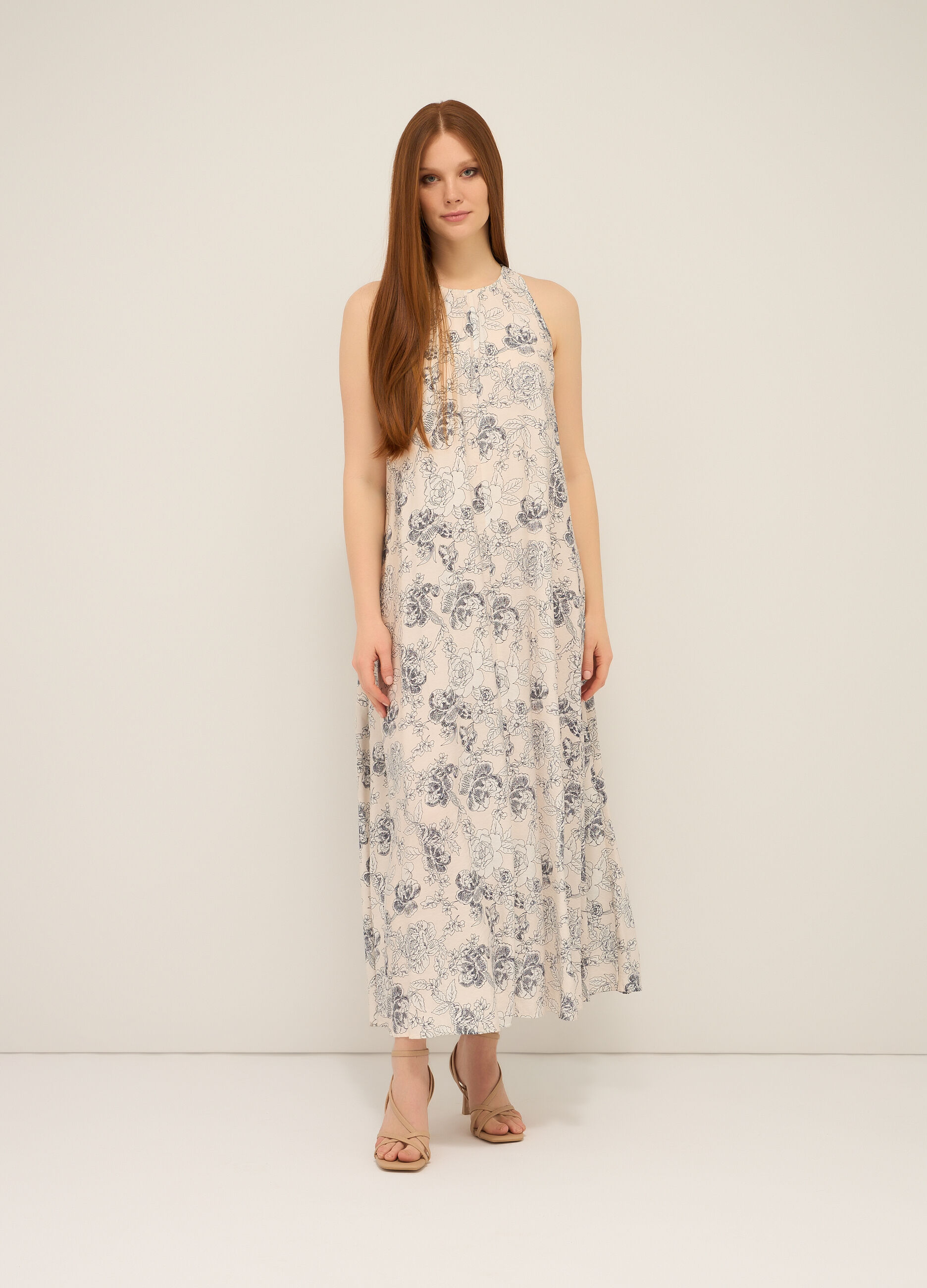 Vestito lungo smanicato in puro cotone donna_0