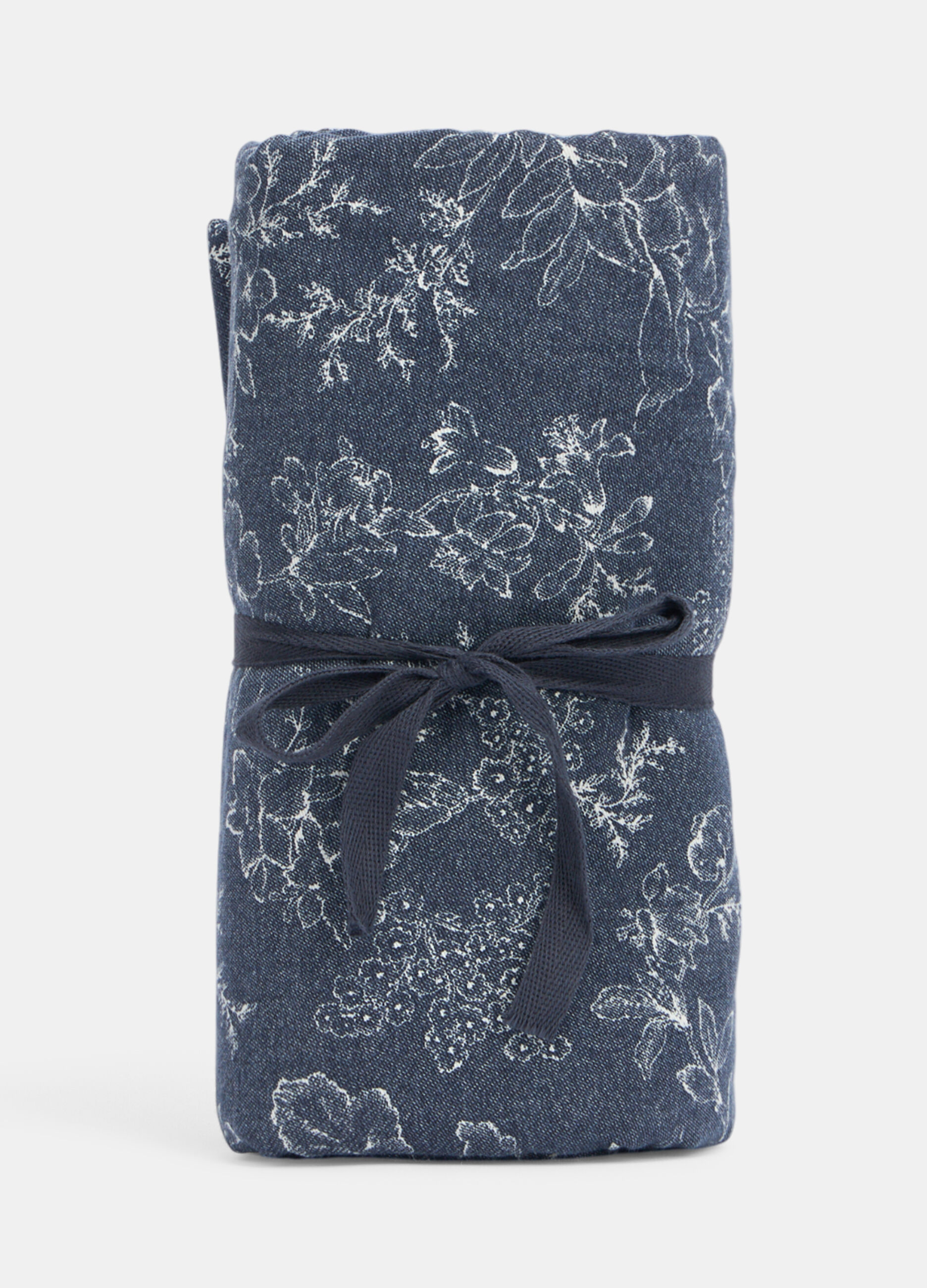 Coperta in puro cotone effetto denim a fiori _0