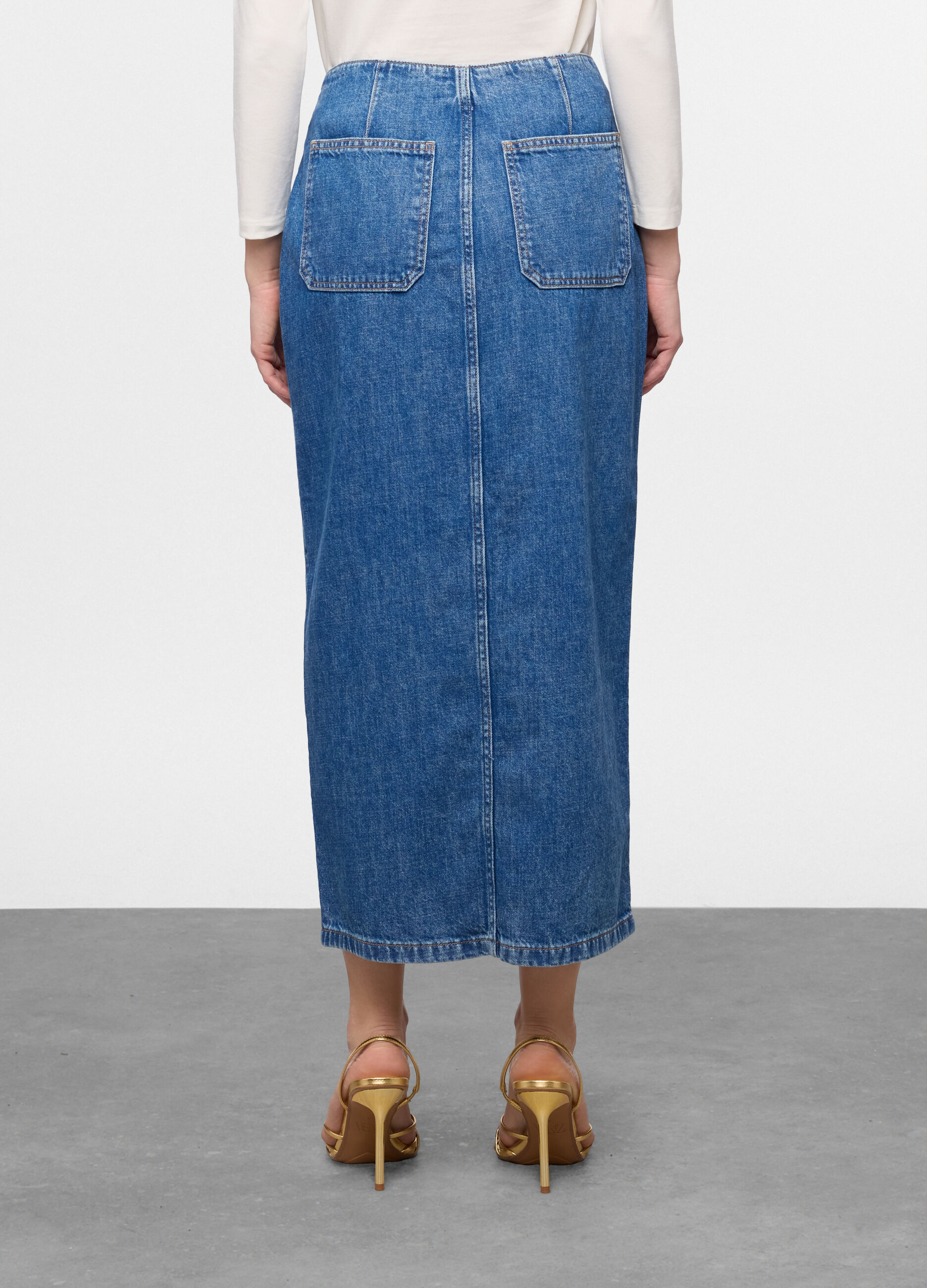 Gonna lunga in denim di puro cotone donna_1