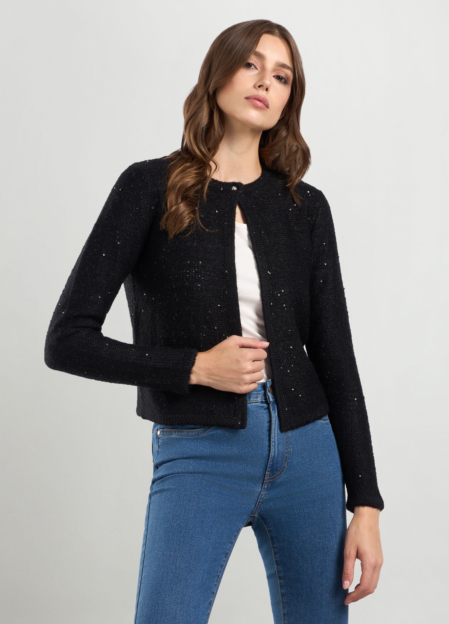 Cardigan tricot con paillettes donna_0