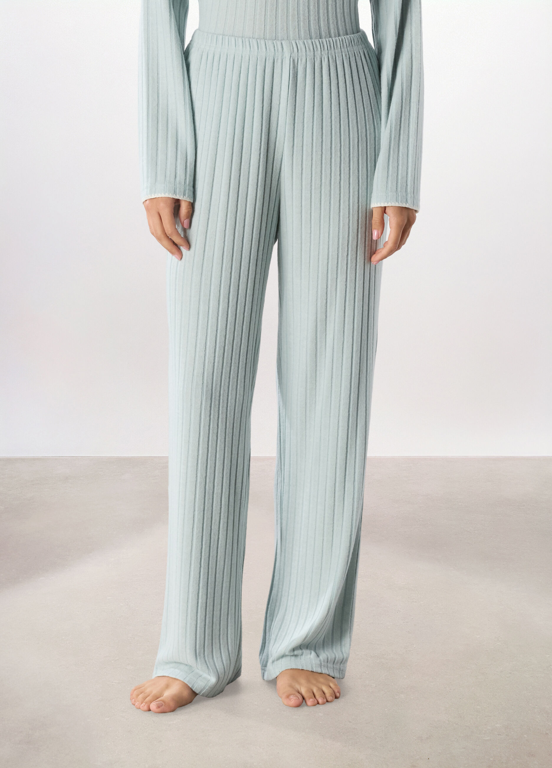 Pantalone pigiama lungo a coste donna_1