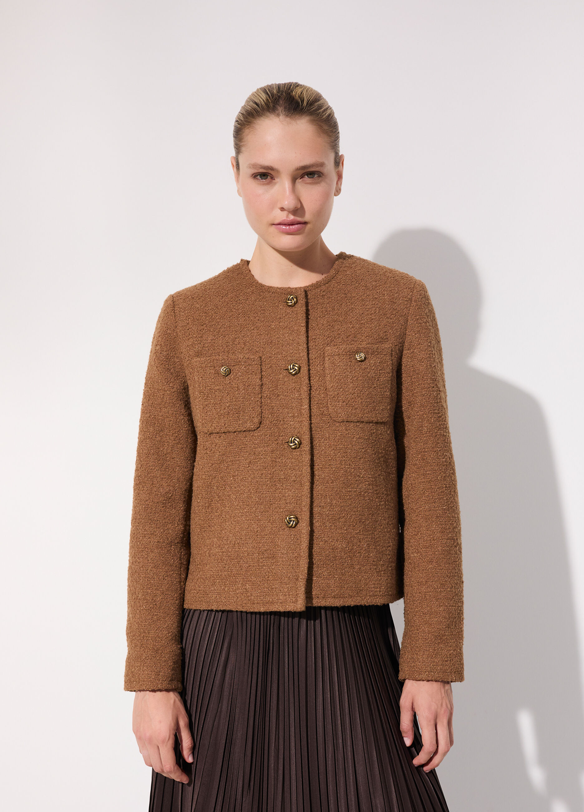 Cappotto corto in bouclé misto lana donna_1