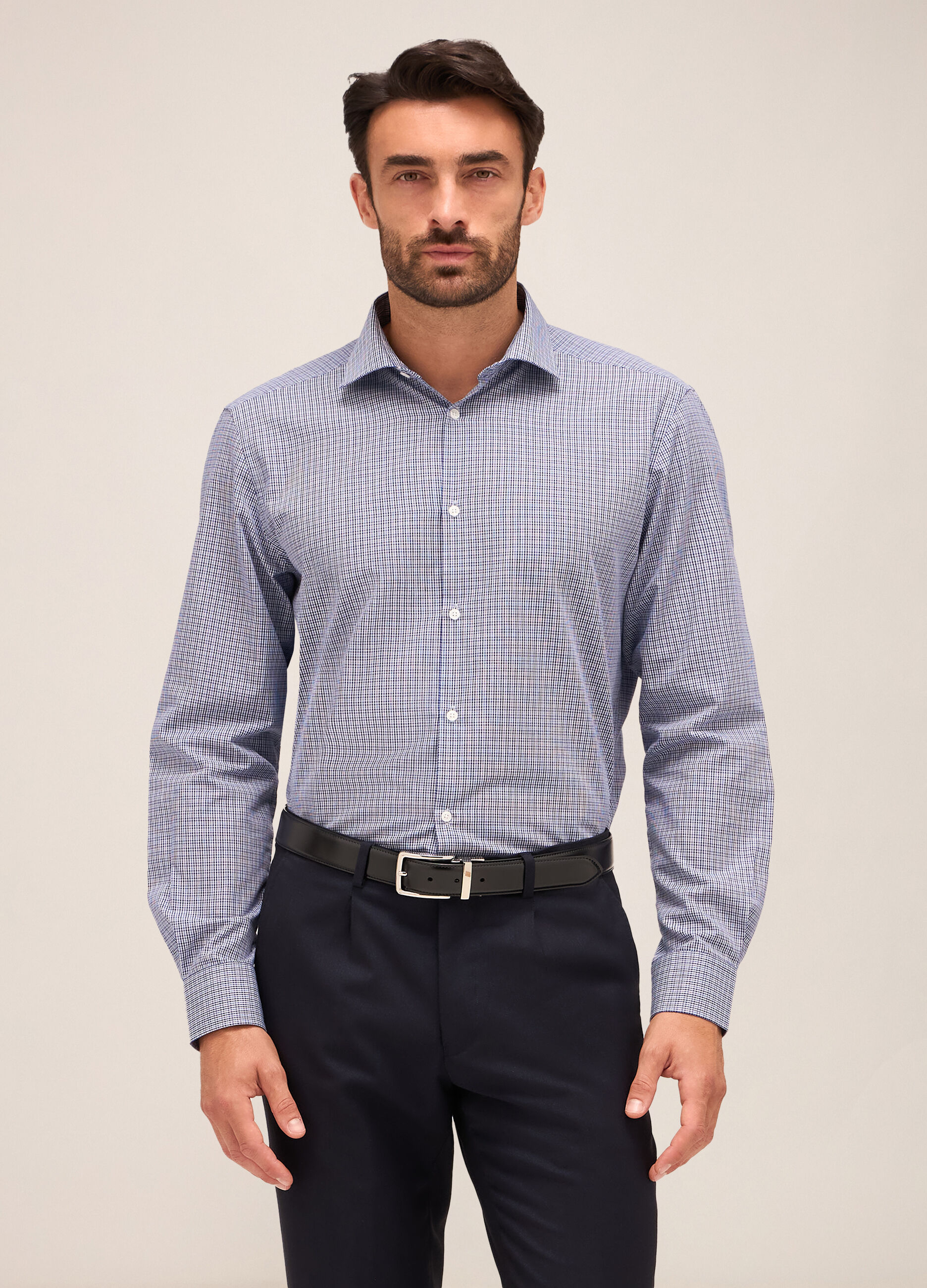 Camicia regular fit colletto francese in misto cotone uomo_0