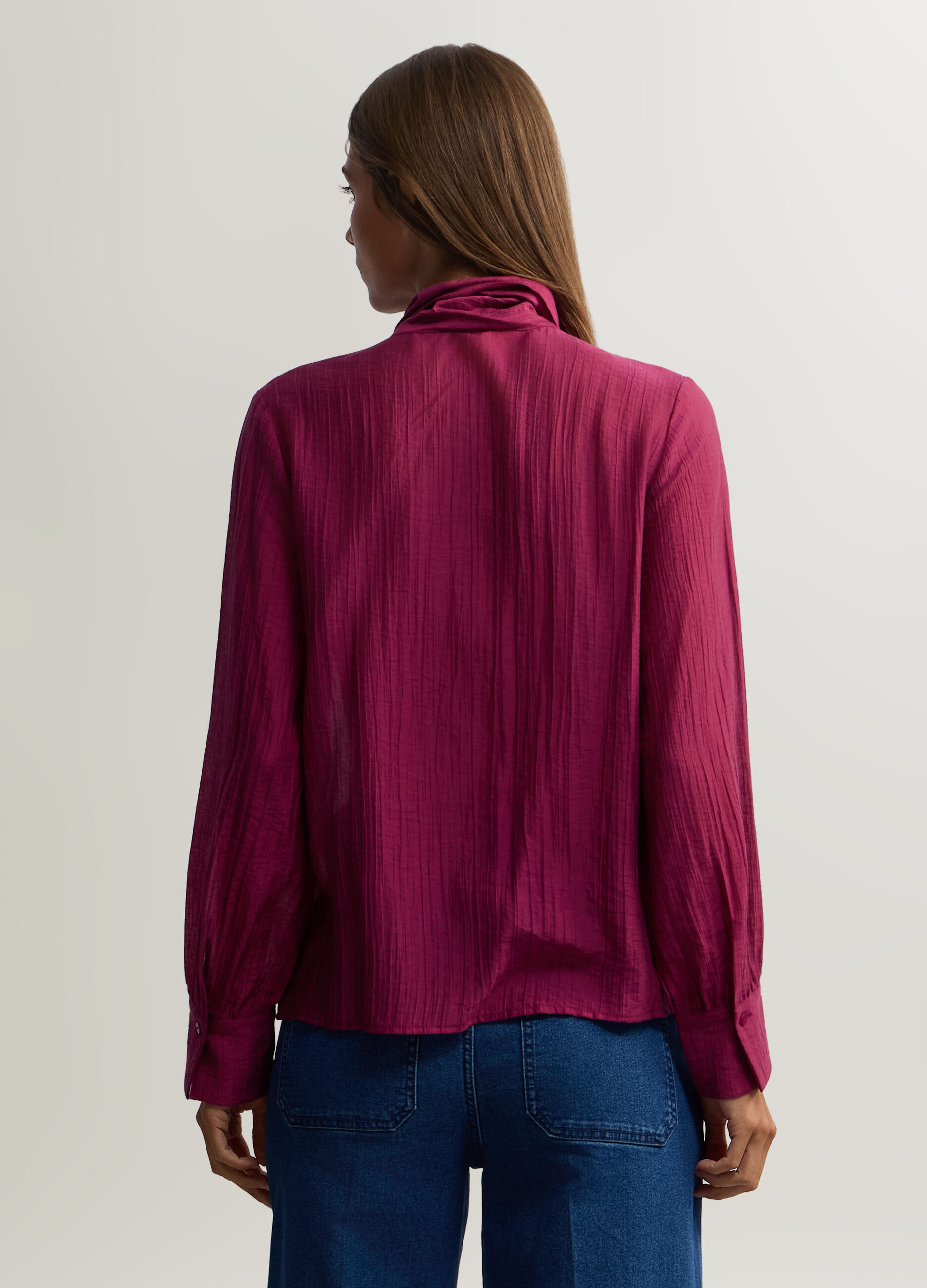 Camicia Fit Over con scollo con nodo in mista Lyocell donna_1