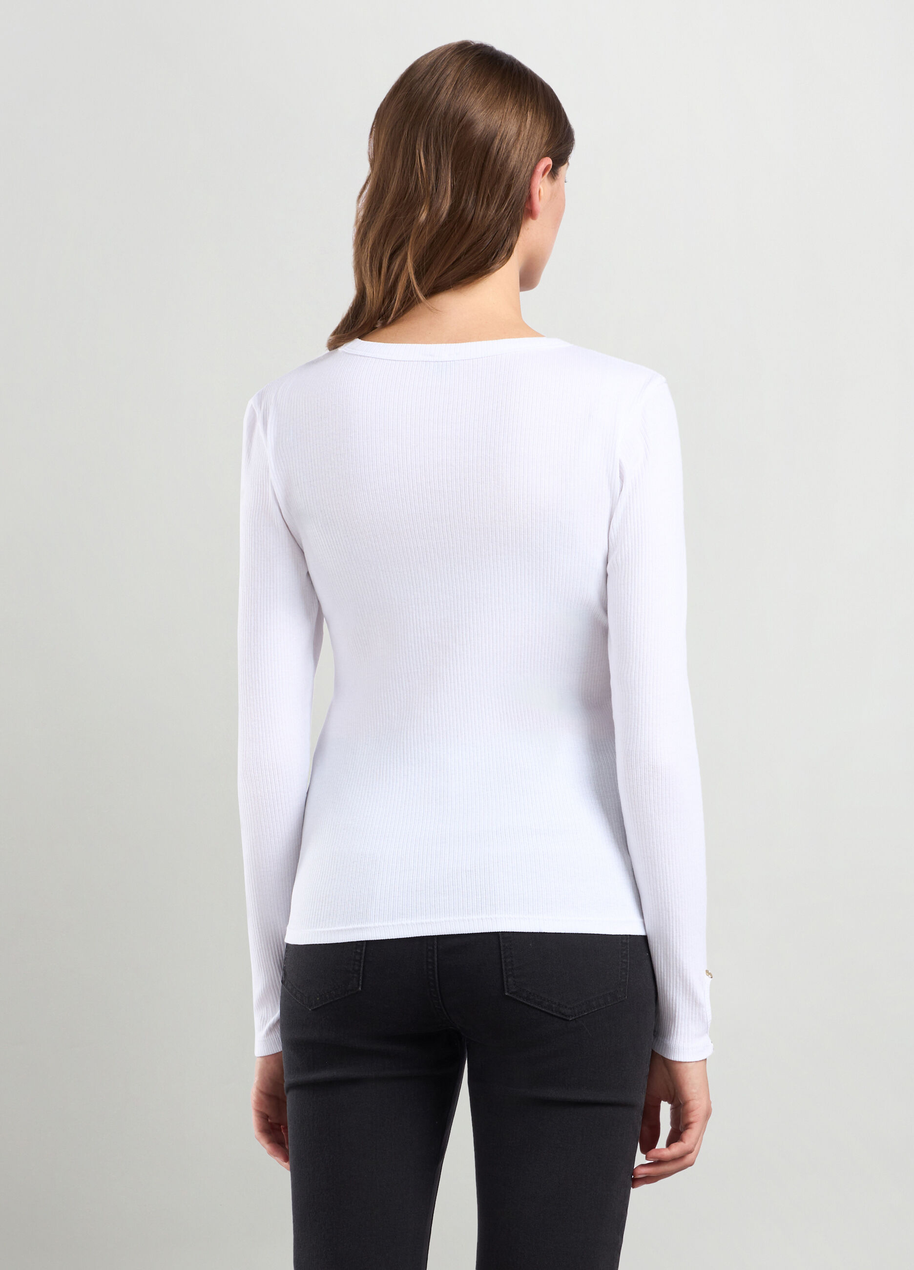 T-shirt in costina di puro cotone donna_1