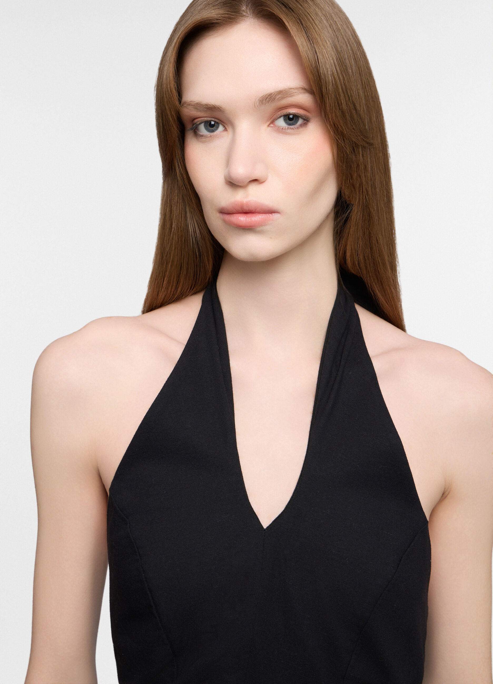 Top fitted misto lino donna