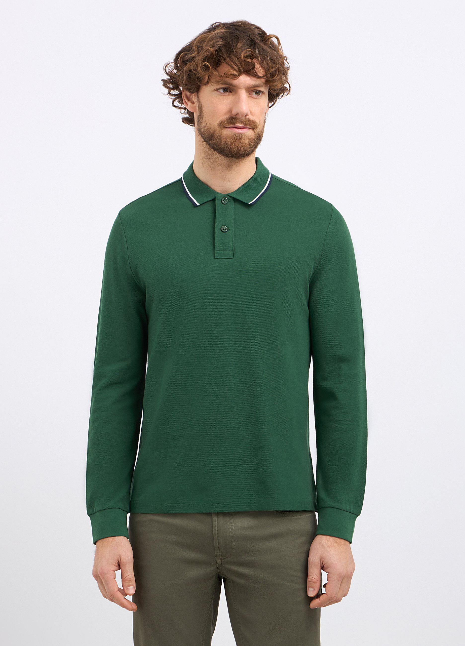 Polo in puro cotone piquet a maniche lunghe uomo_0