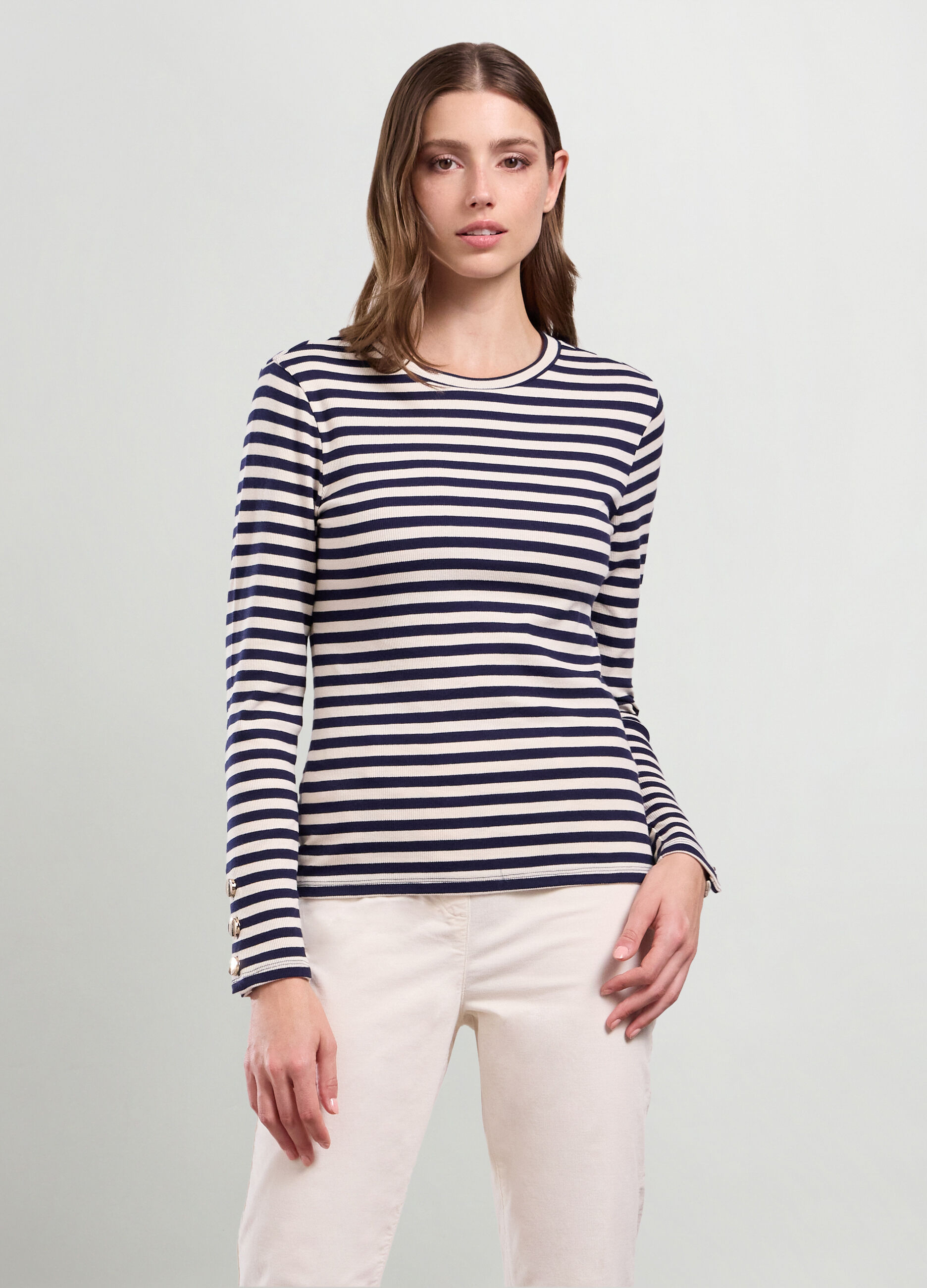 T-shirt in costina di cotone stretch donna_0