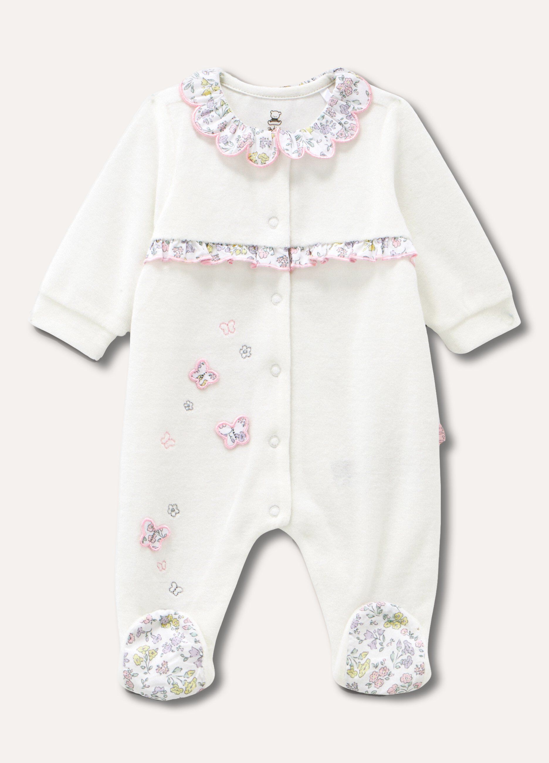 Tutina in velours di cotone con rouches neonata_0