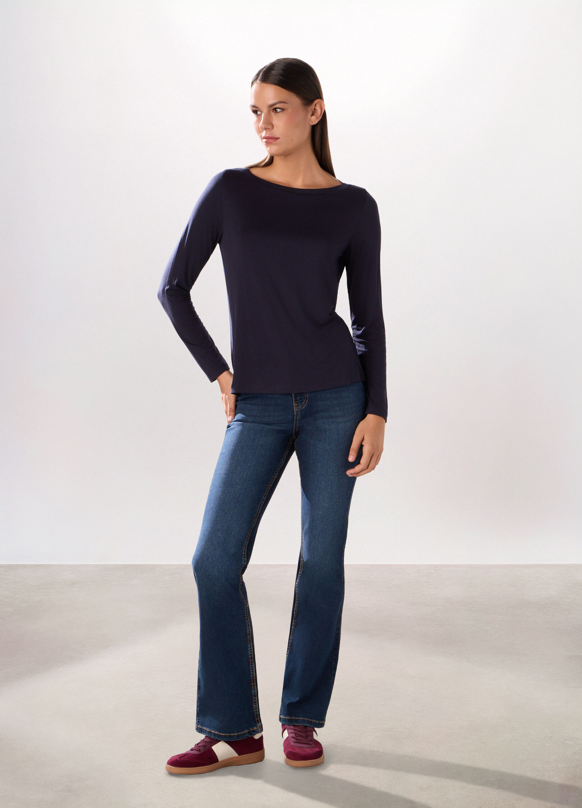 Pantaloni in denim stretch misto cotone donna_0