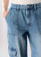 Pantaloni cargo wide leg in denim di puro cotone donna_2