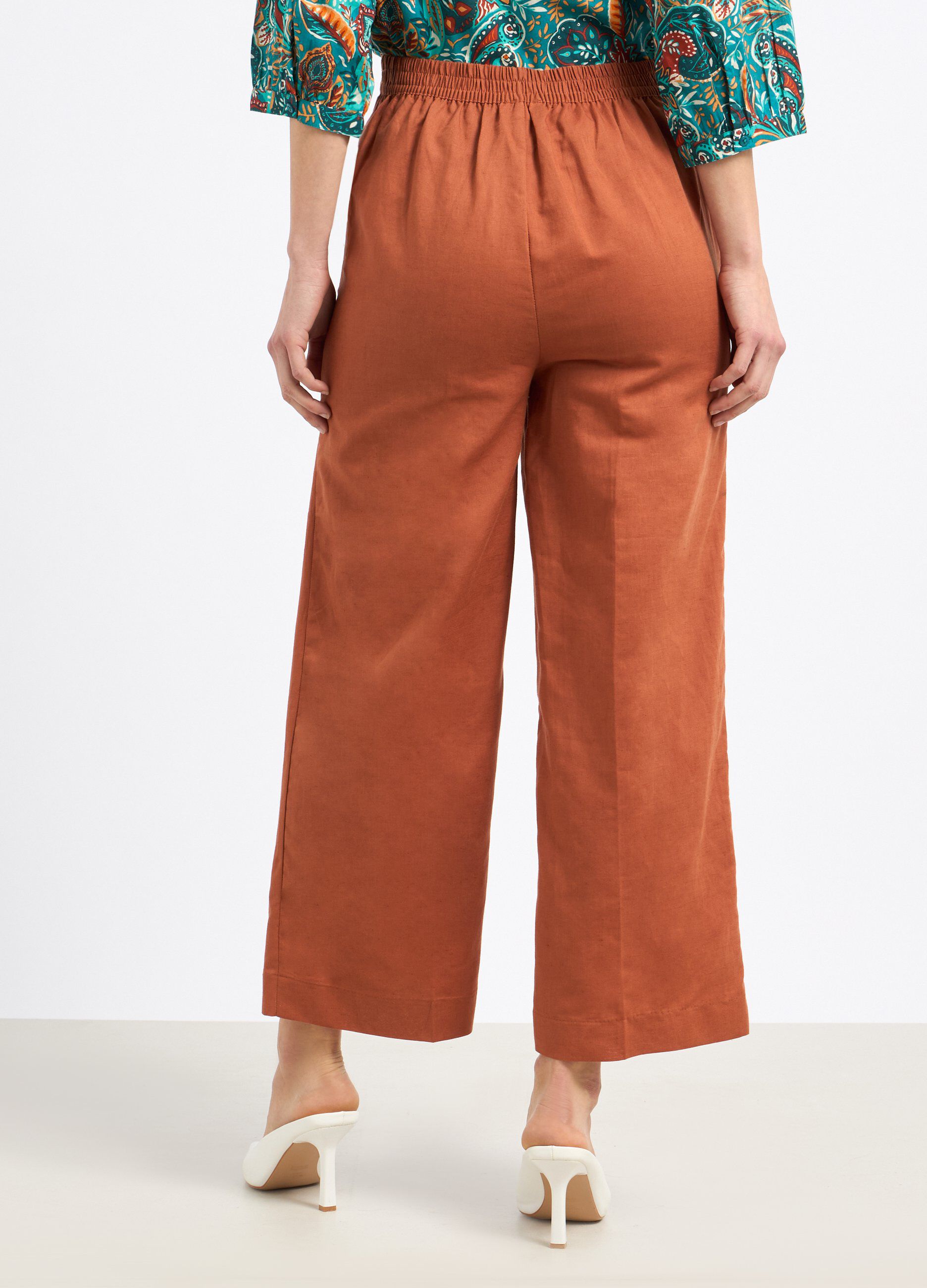 Pantaloni palazzo in misto lino donna_1