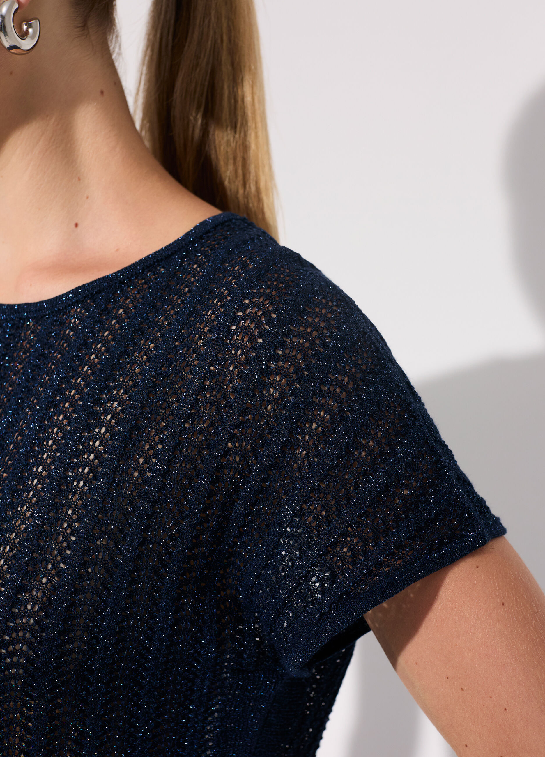 Tricot kimono a maniche corte in filo lurex donna_3