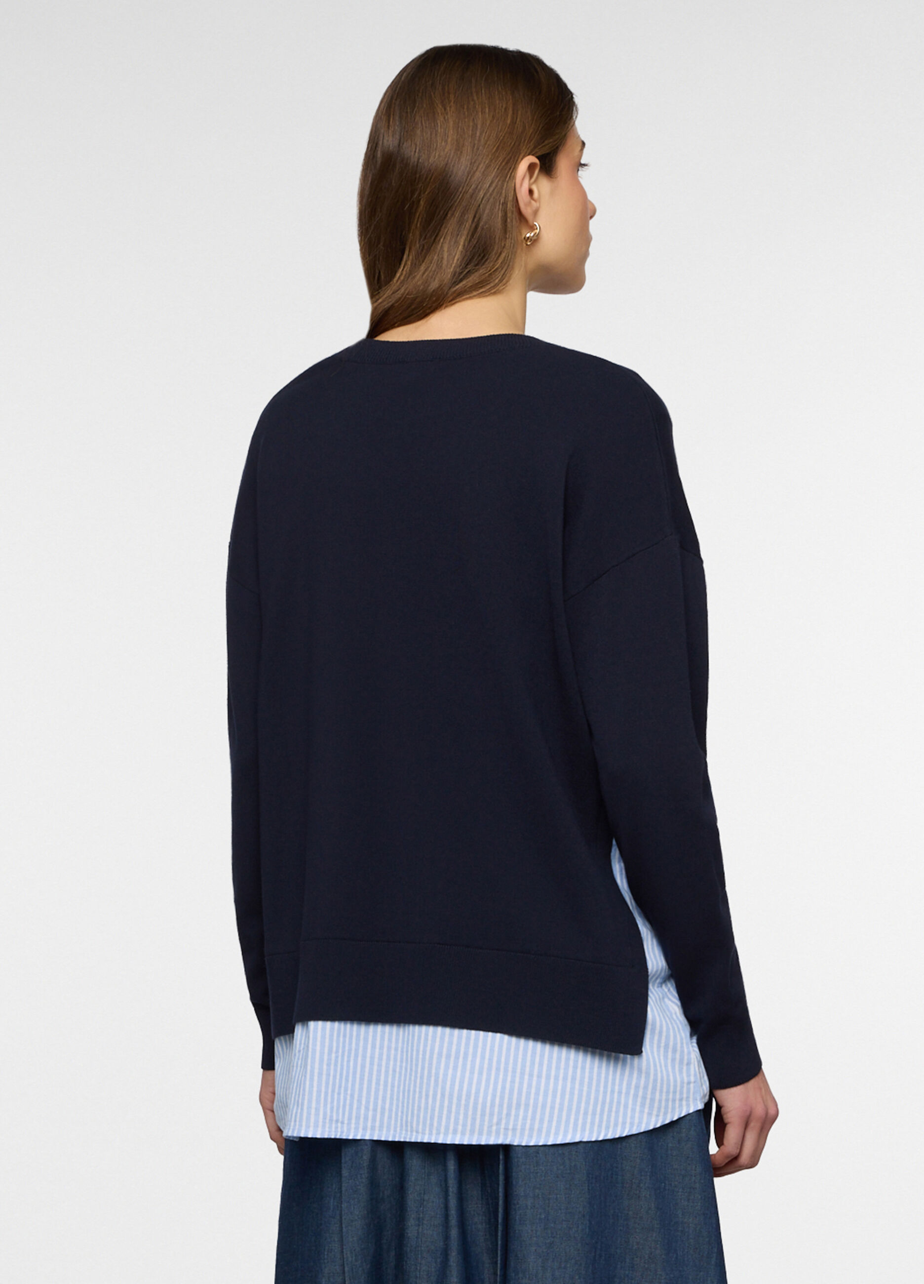Pullover girocollo rasato con inserto donna_1