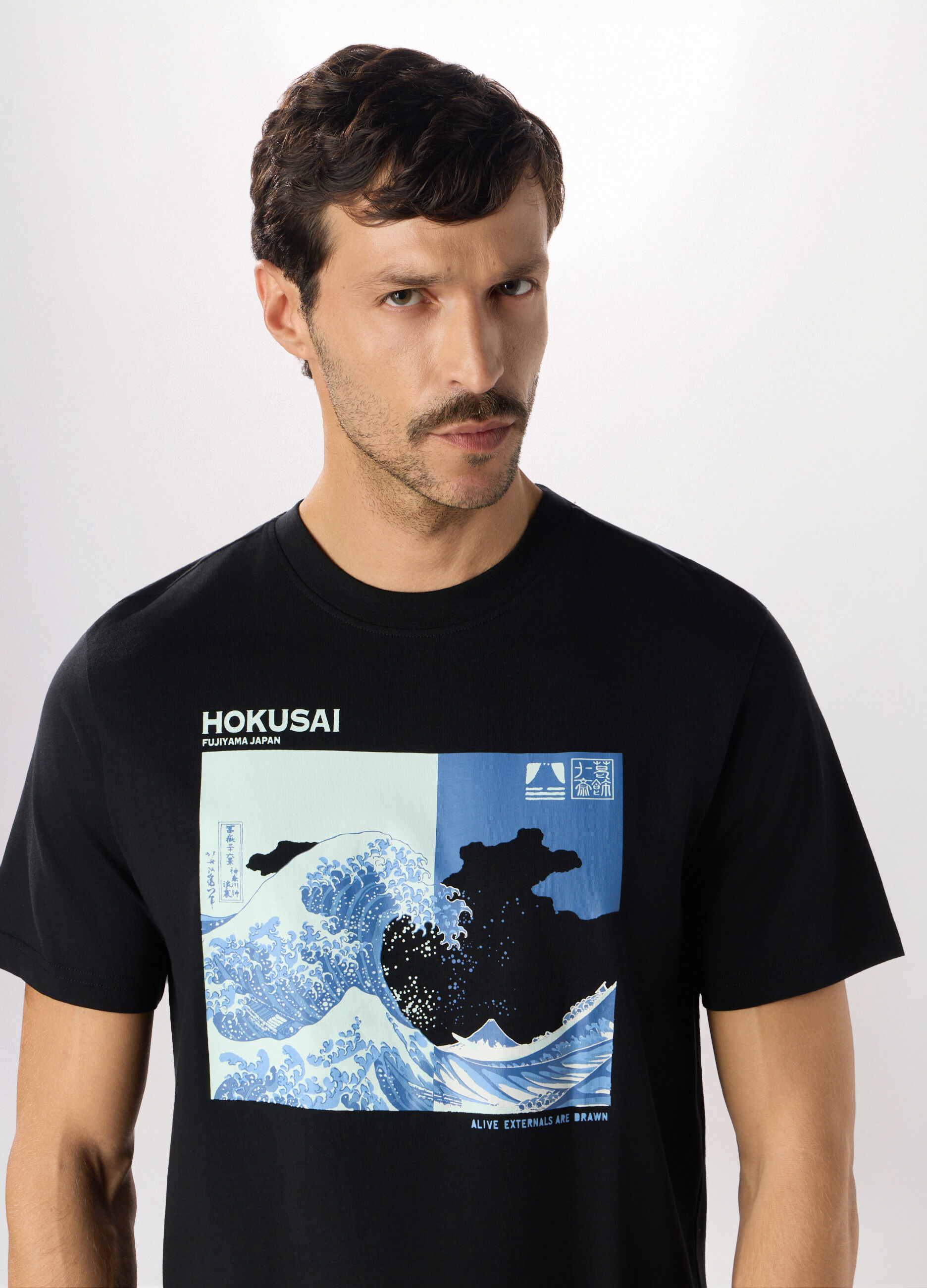 T-shirt girocollo con stampa Hokusai Katsushika in cotone uomo_2