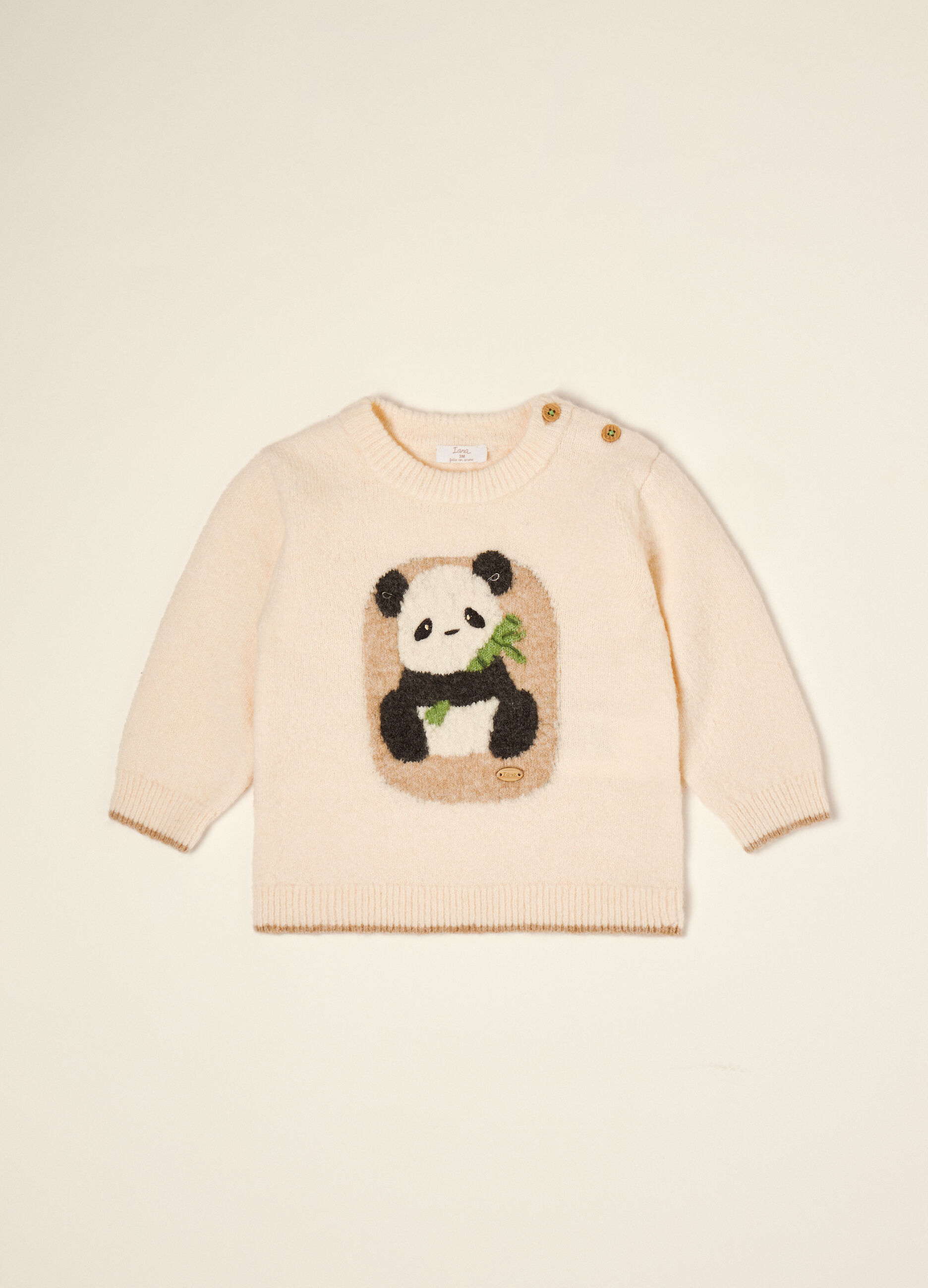Maglia beige in lana elasticizzato con girocollo_0