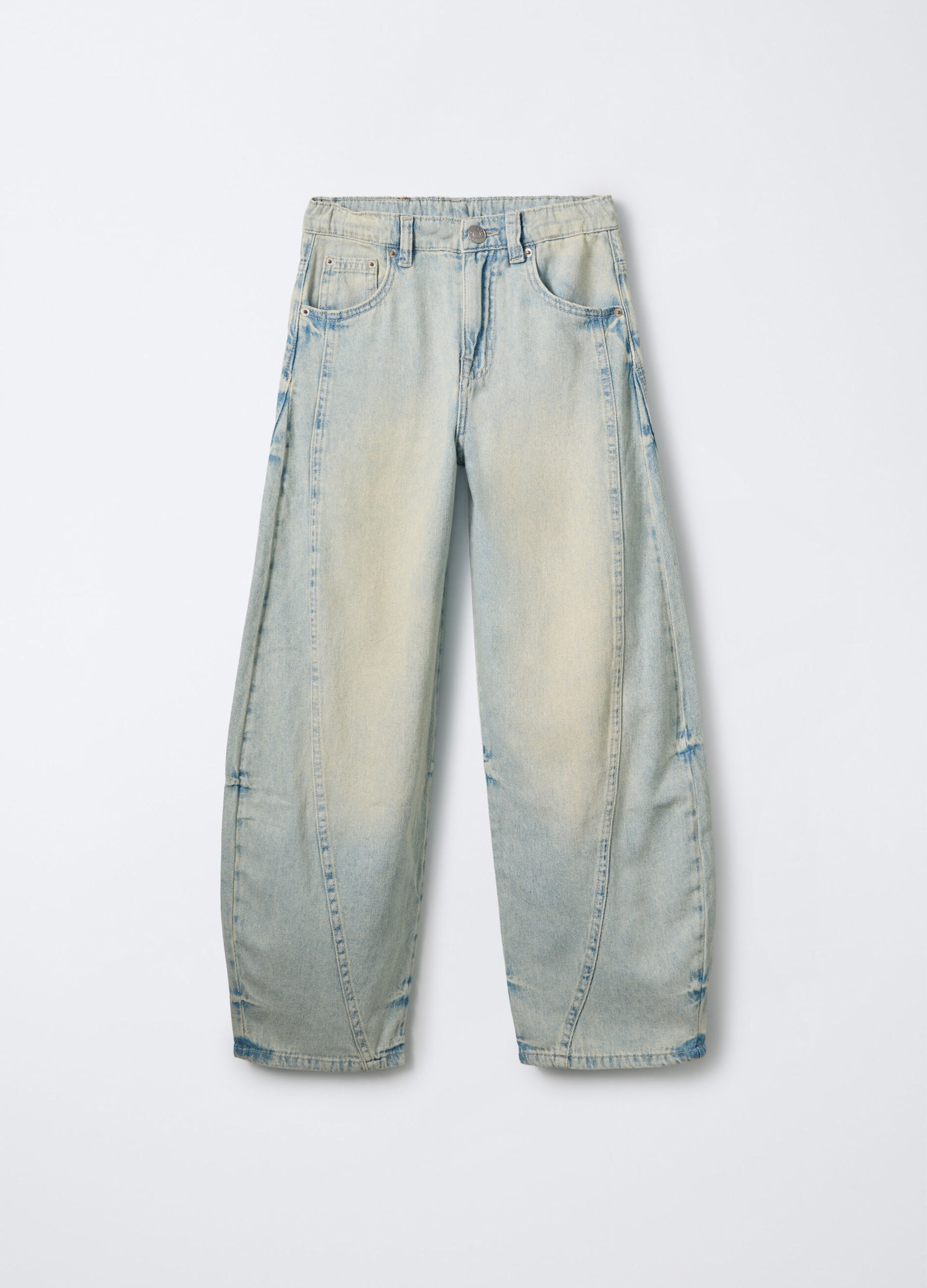 Jeans barrel fit in denim di puro cotone ragazzo_0