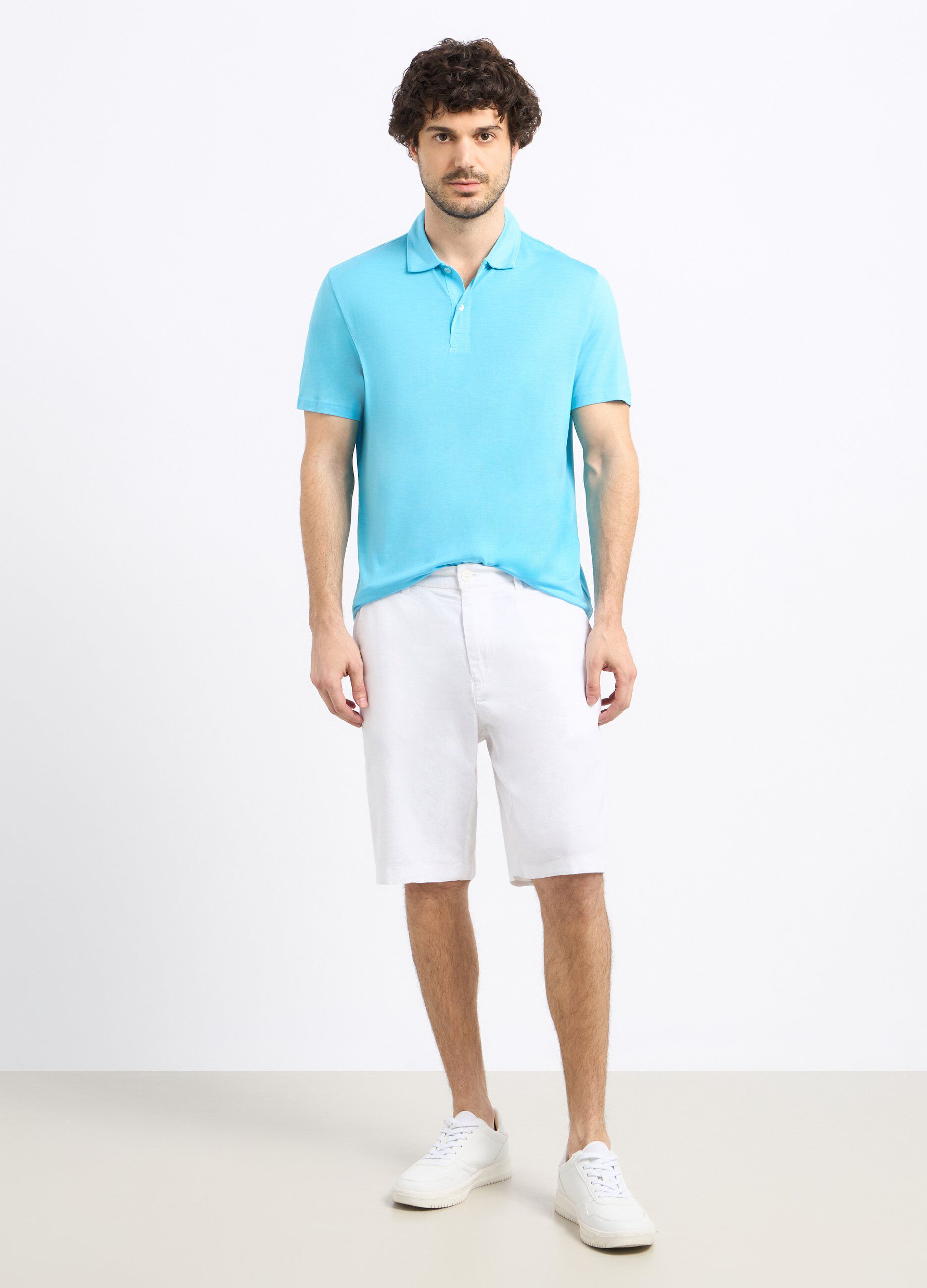 Shorts rigati in misto lino uomo