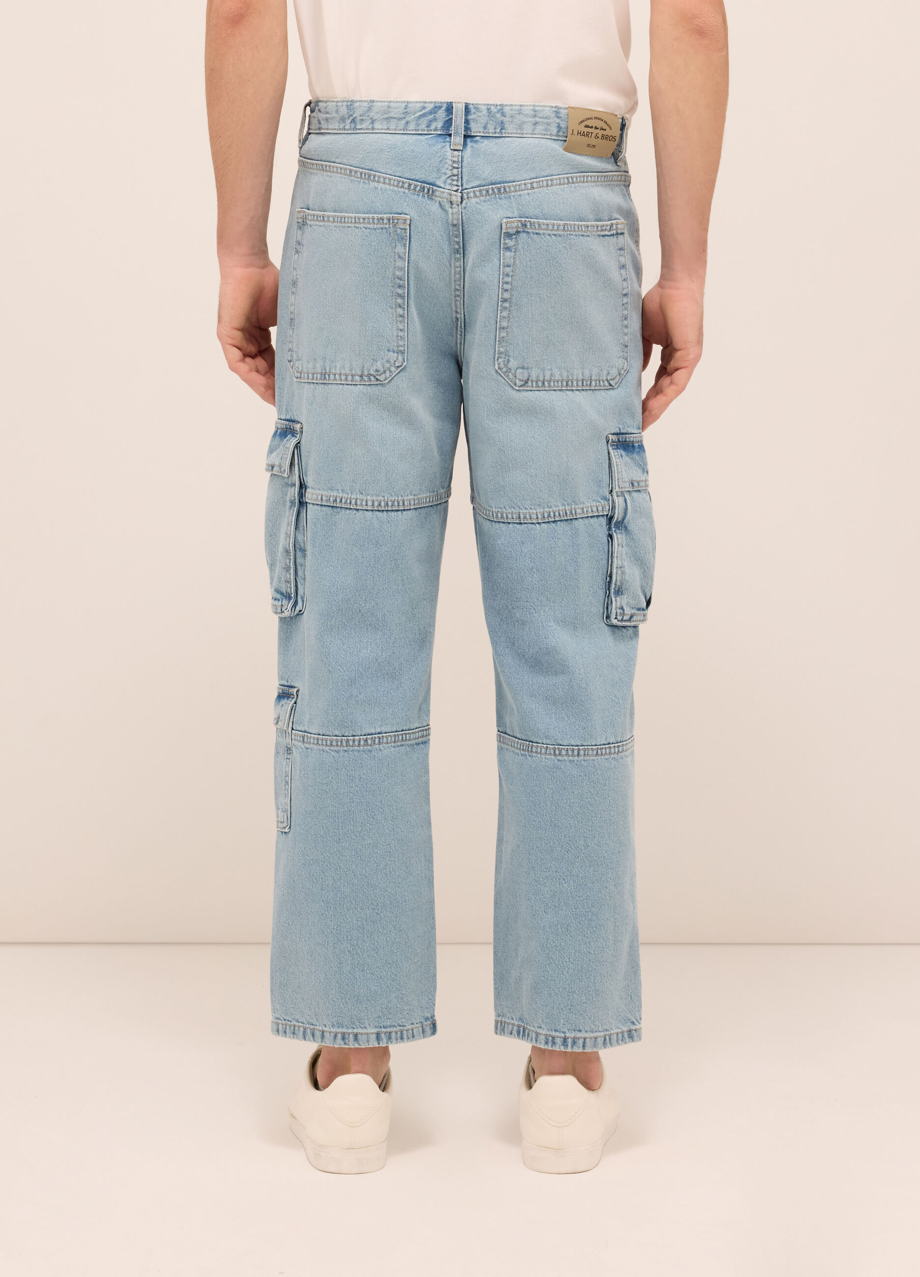 Jeans cargo in denim di puro cotone uomo_1