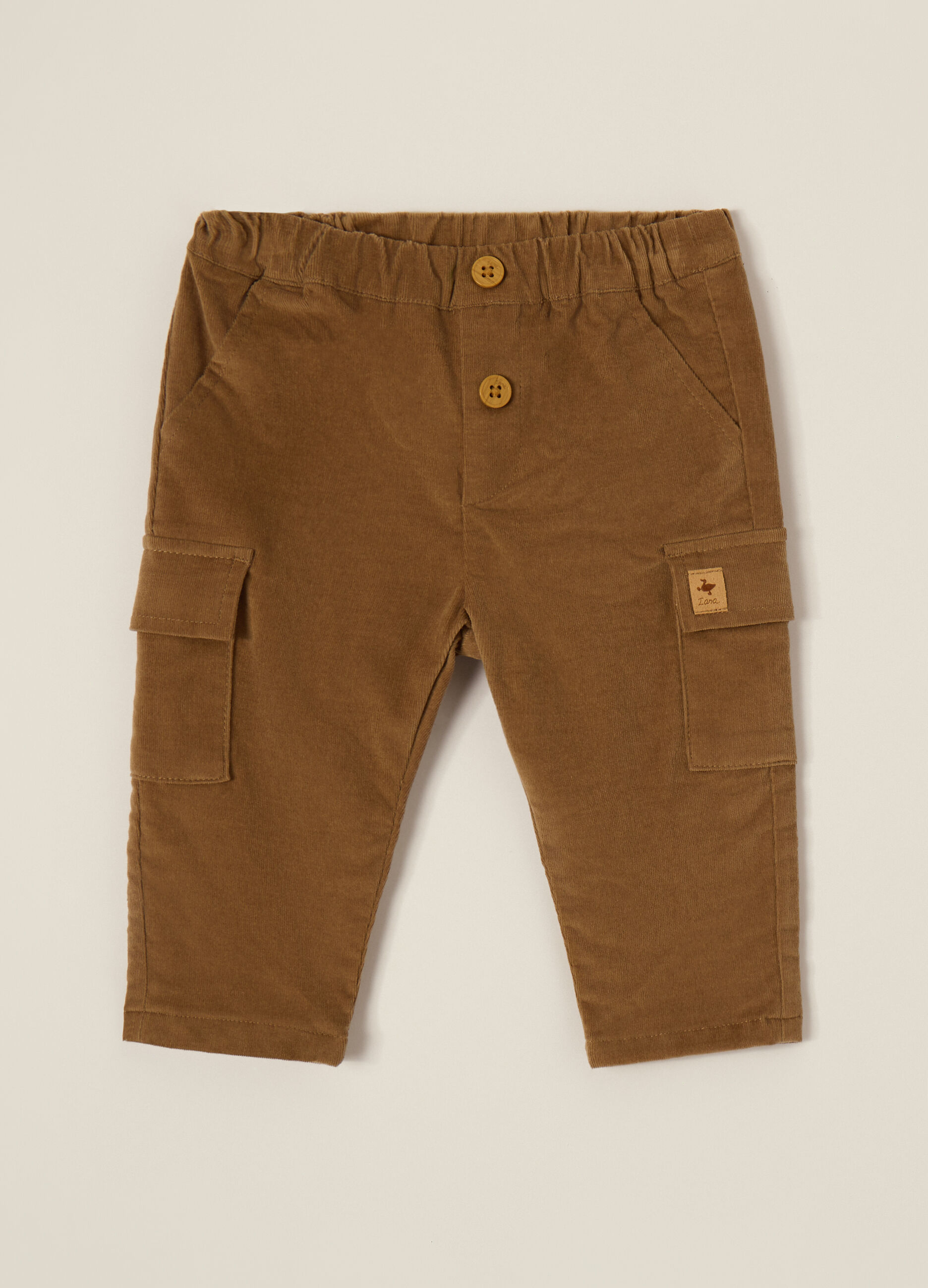 Pantaloni marroni elasticizzati in velluto a coste_1