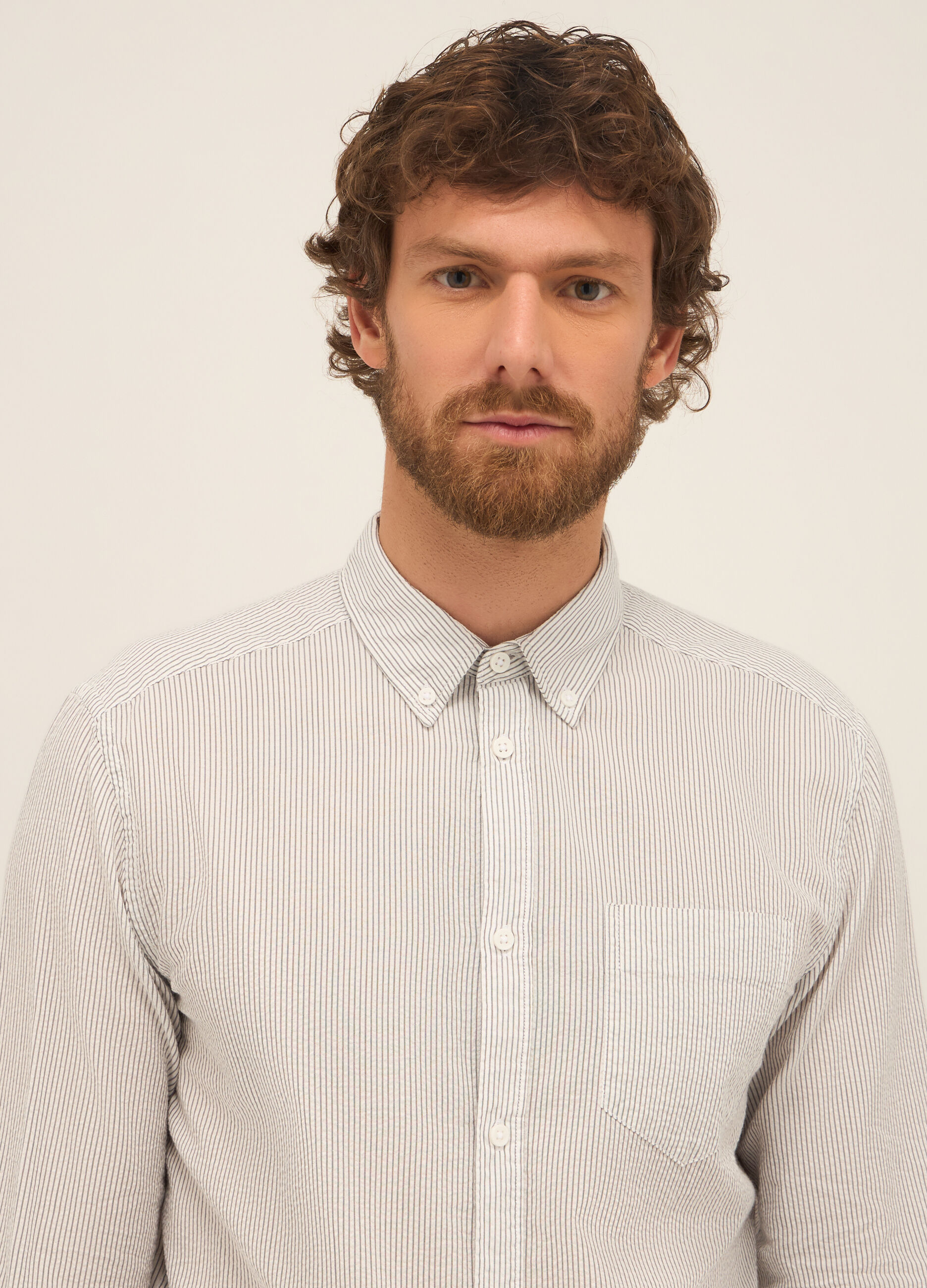 Camicia slim fit in seersucker di cotone a righe uomo