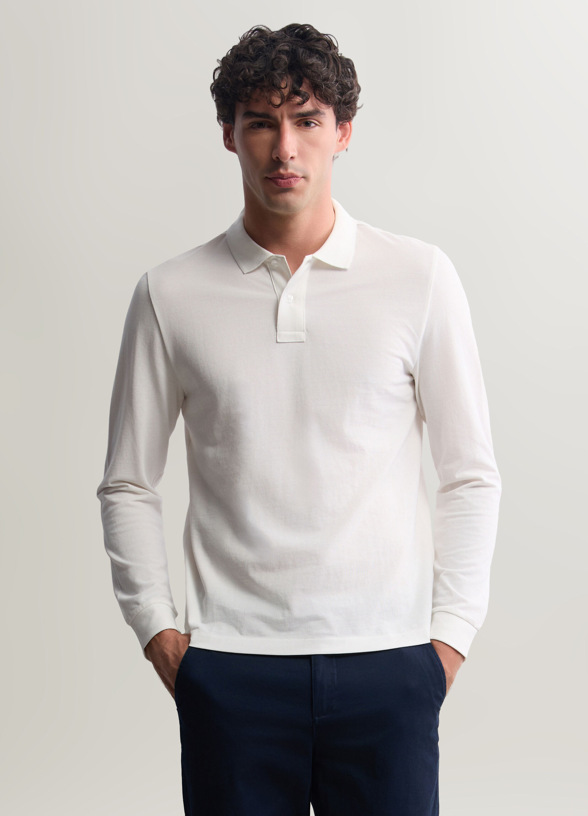 Polo a maniche lunghe in piquet di cotone uomo