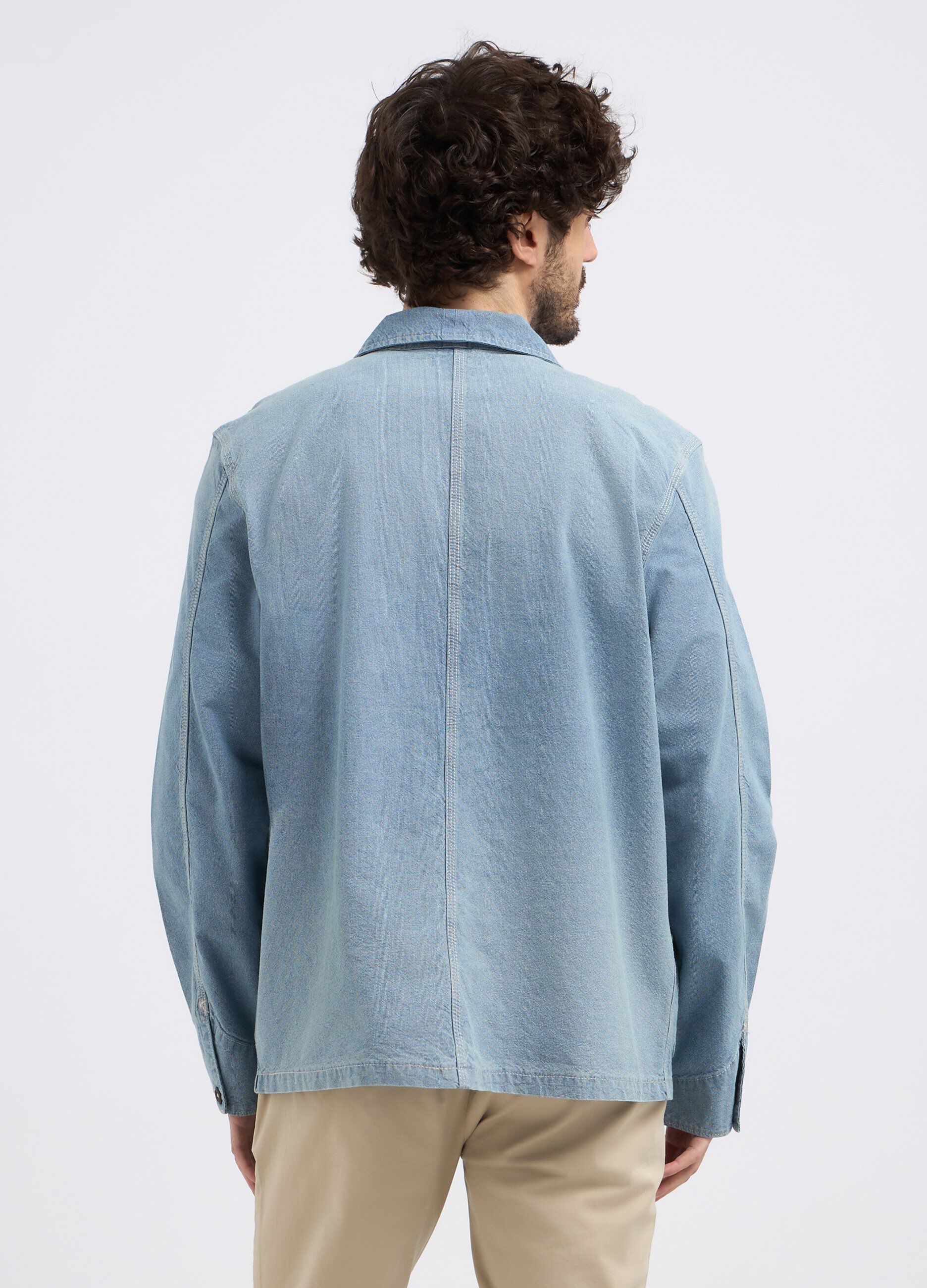 Giacca camicia in puro cotone effetto denim uomo_1