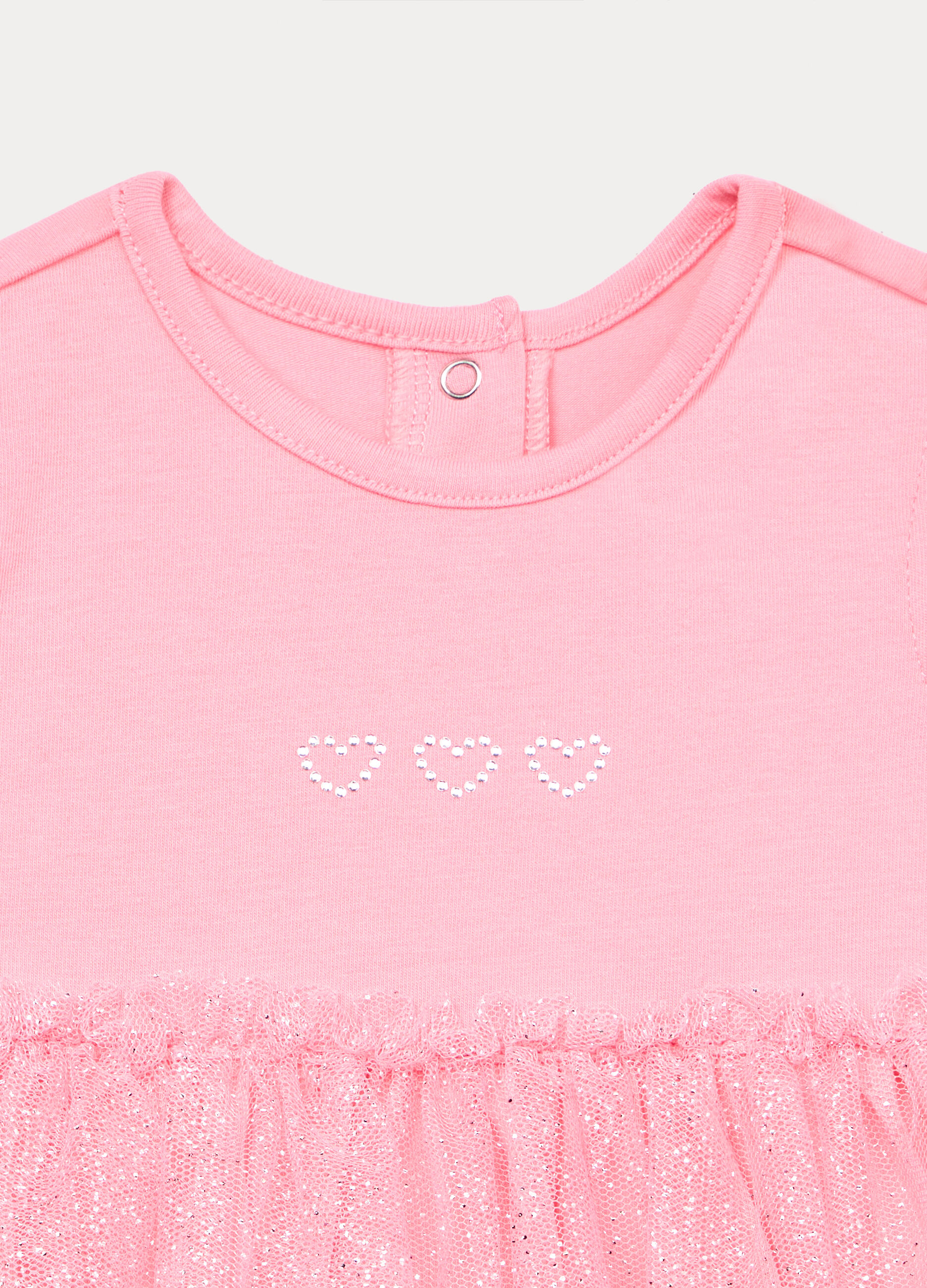 Vestito in jersey di cotone stretch con tulle neonata_2