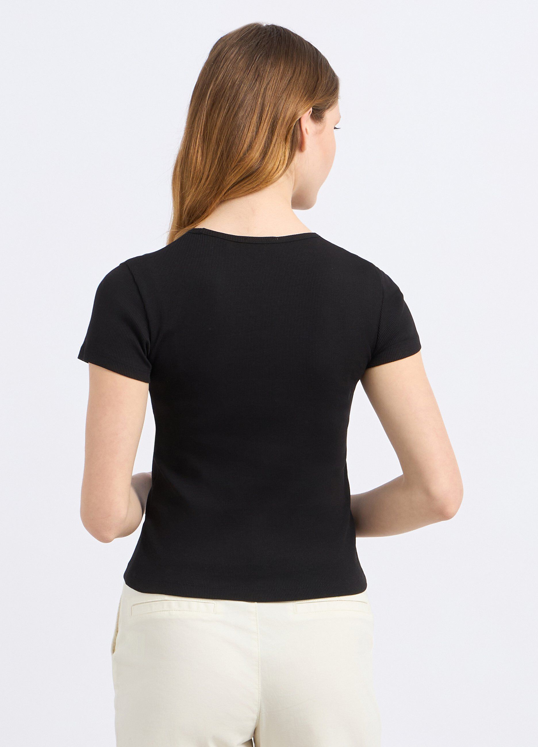 T-shirt in costina di puro cotone donna_1