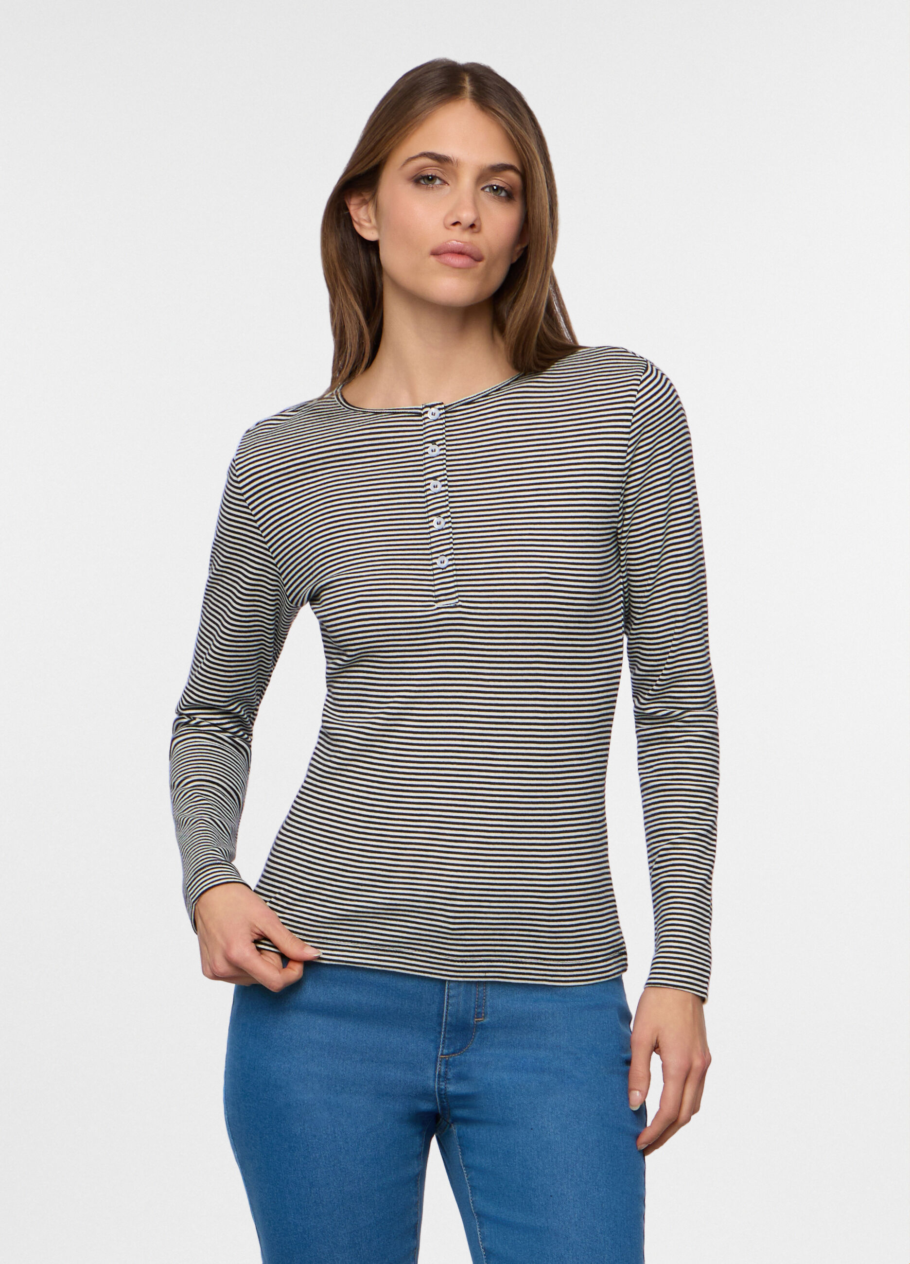 T-shirt girocollo in costina donna_0