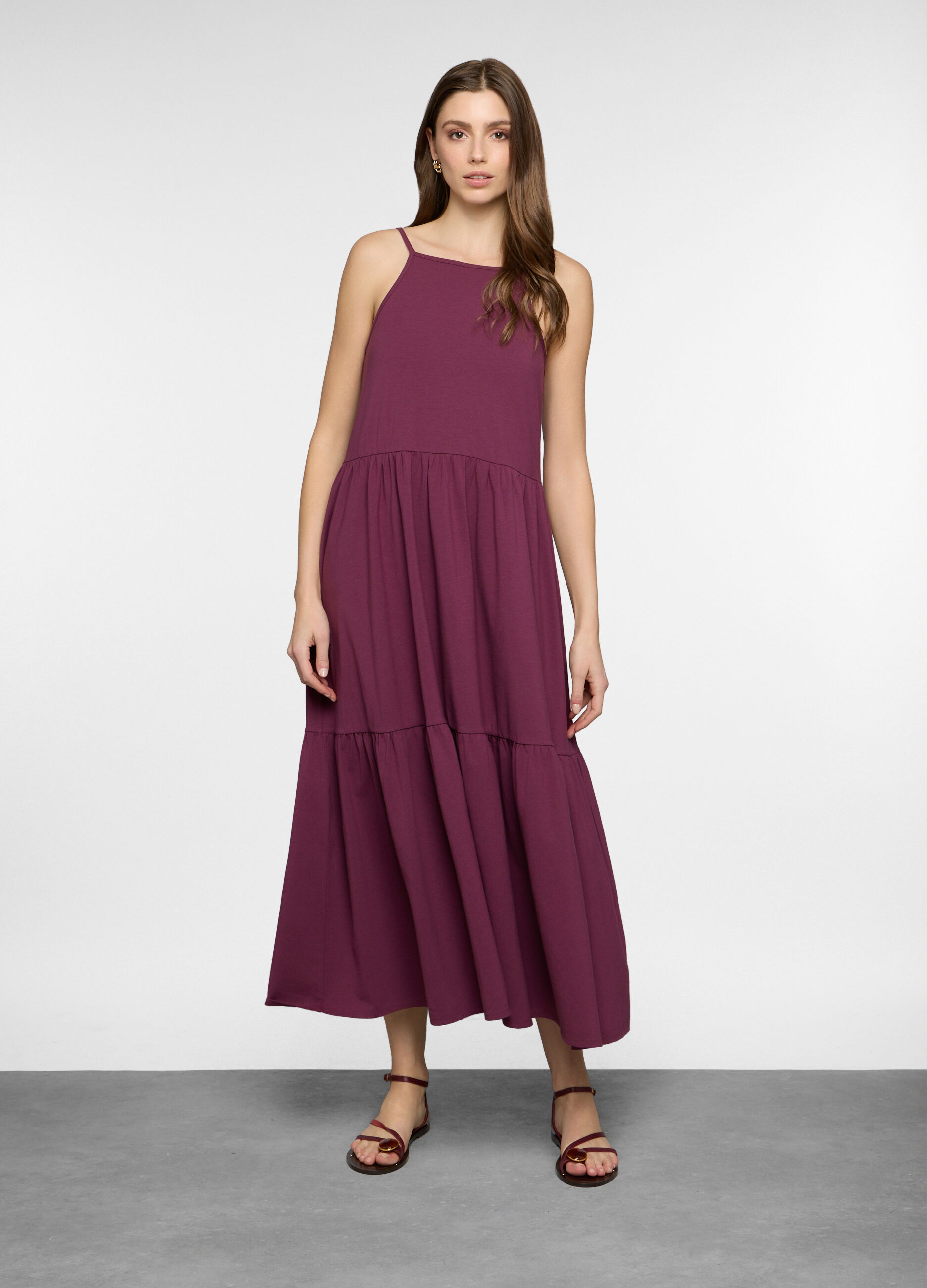 Abito lungo a balze in jersey stretch donna_0