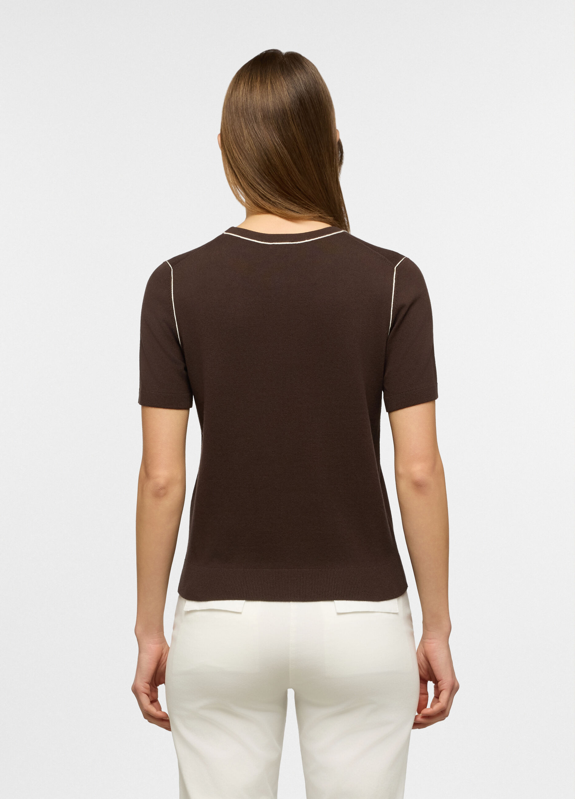 T-shirt girocollo in maglia rasata donna_1