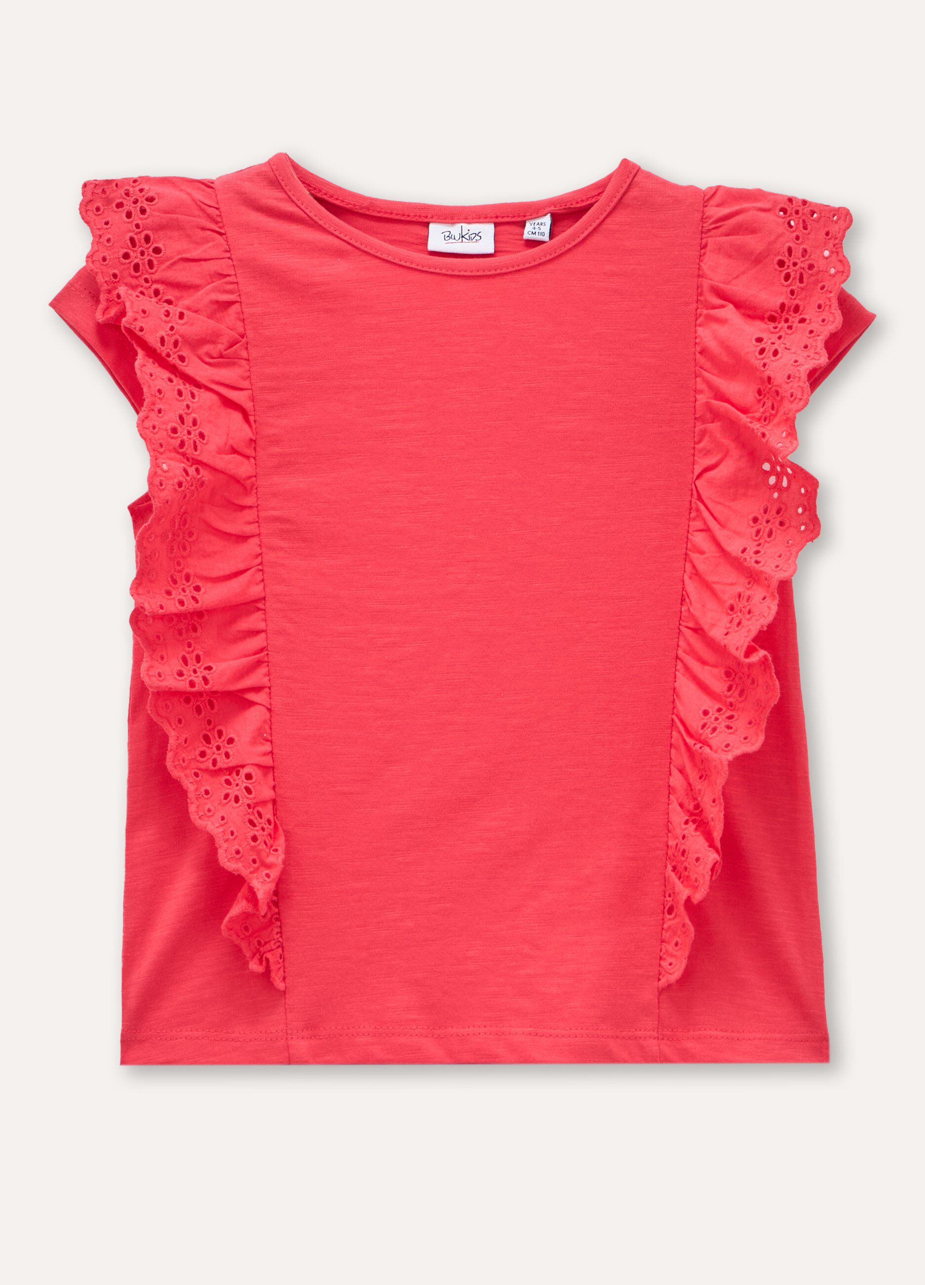 T-shirt in puro cotone slub con rouches bambina_0