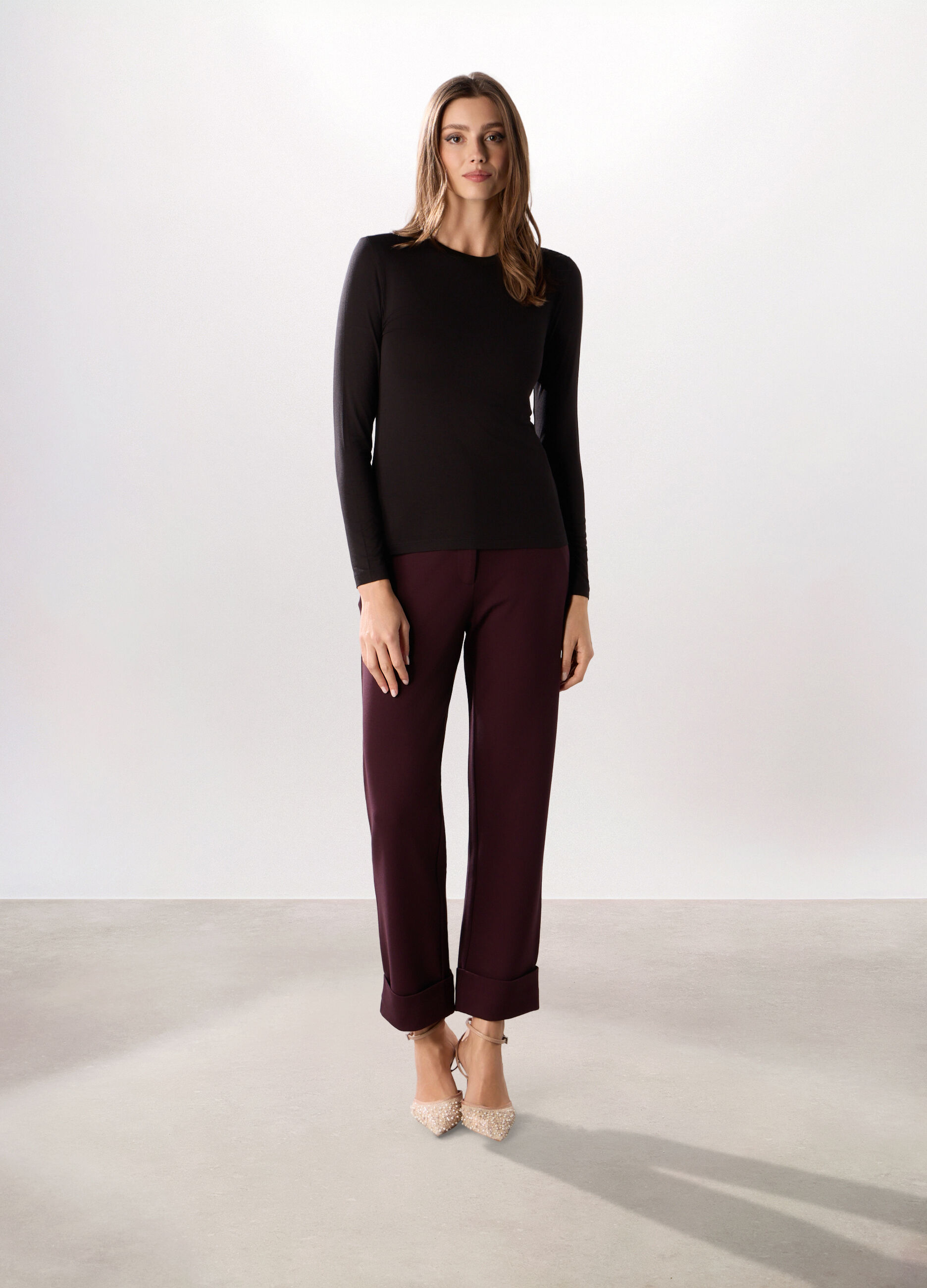 Pantaloni in punto Milano di misto viscosa stretch donna_0