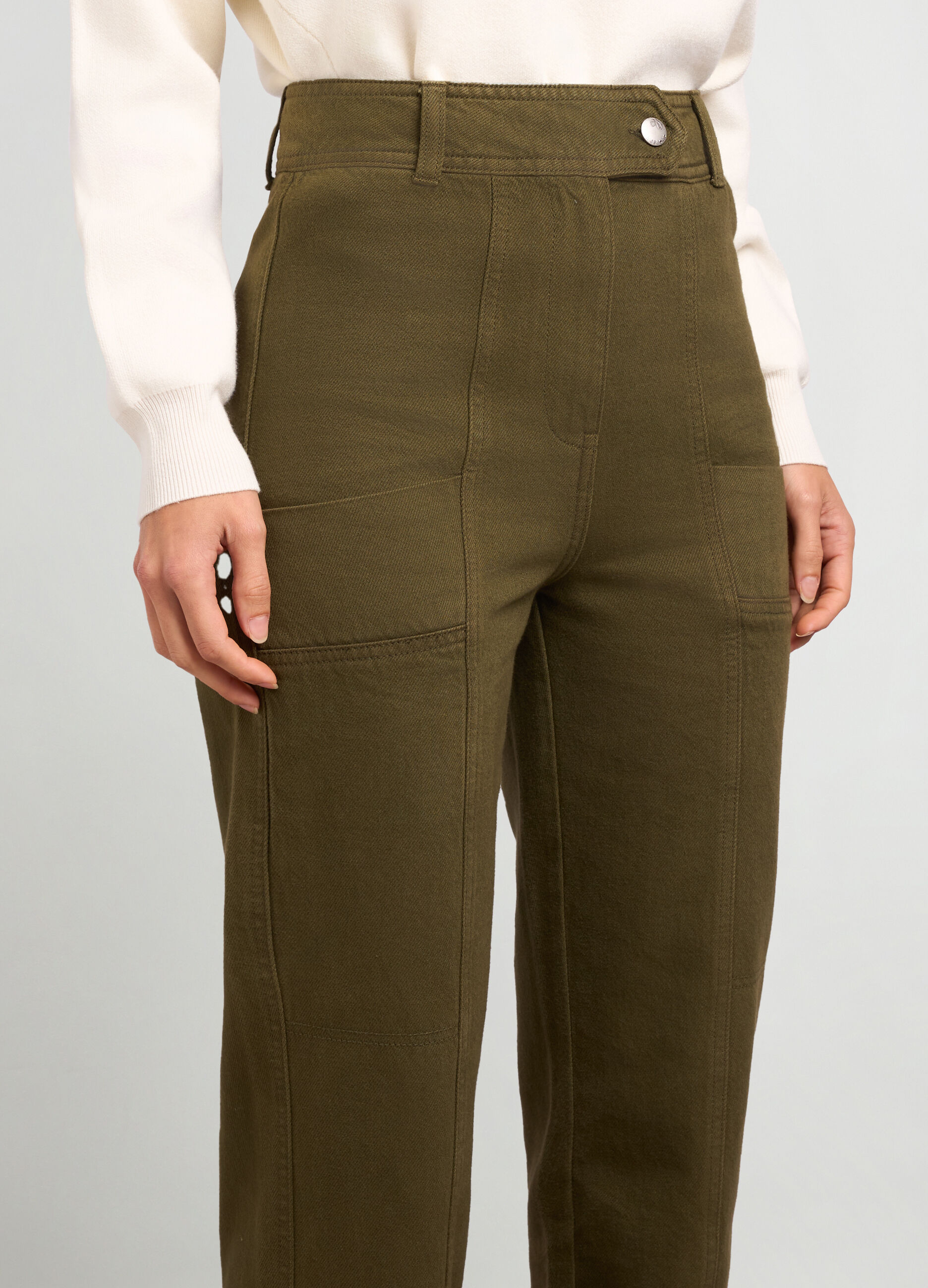 Pantaloni a vita alta in puro cotone donna_2