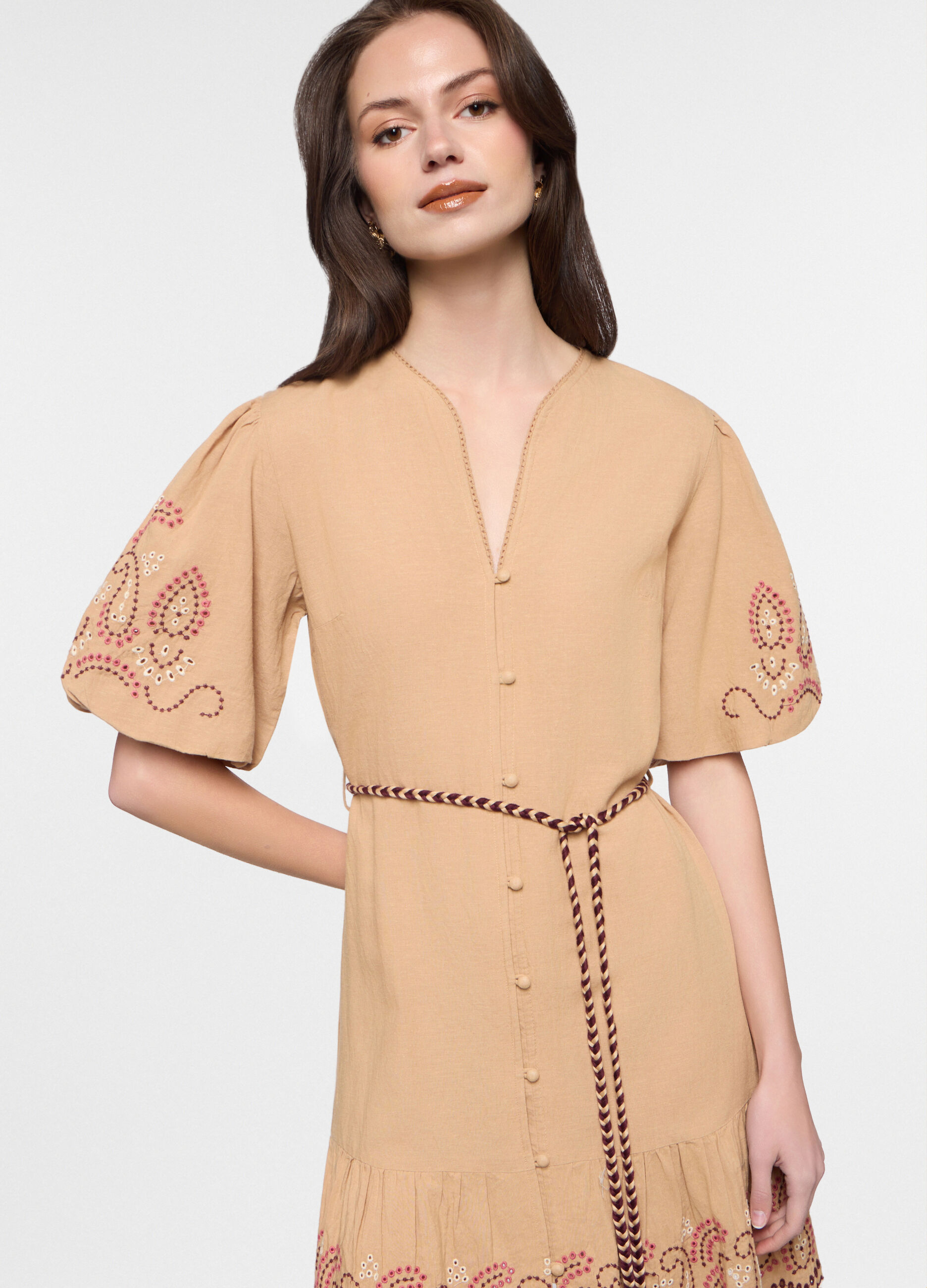 Abito corto fitted misto lino donna_2