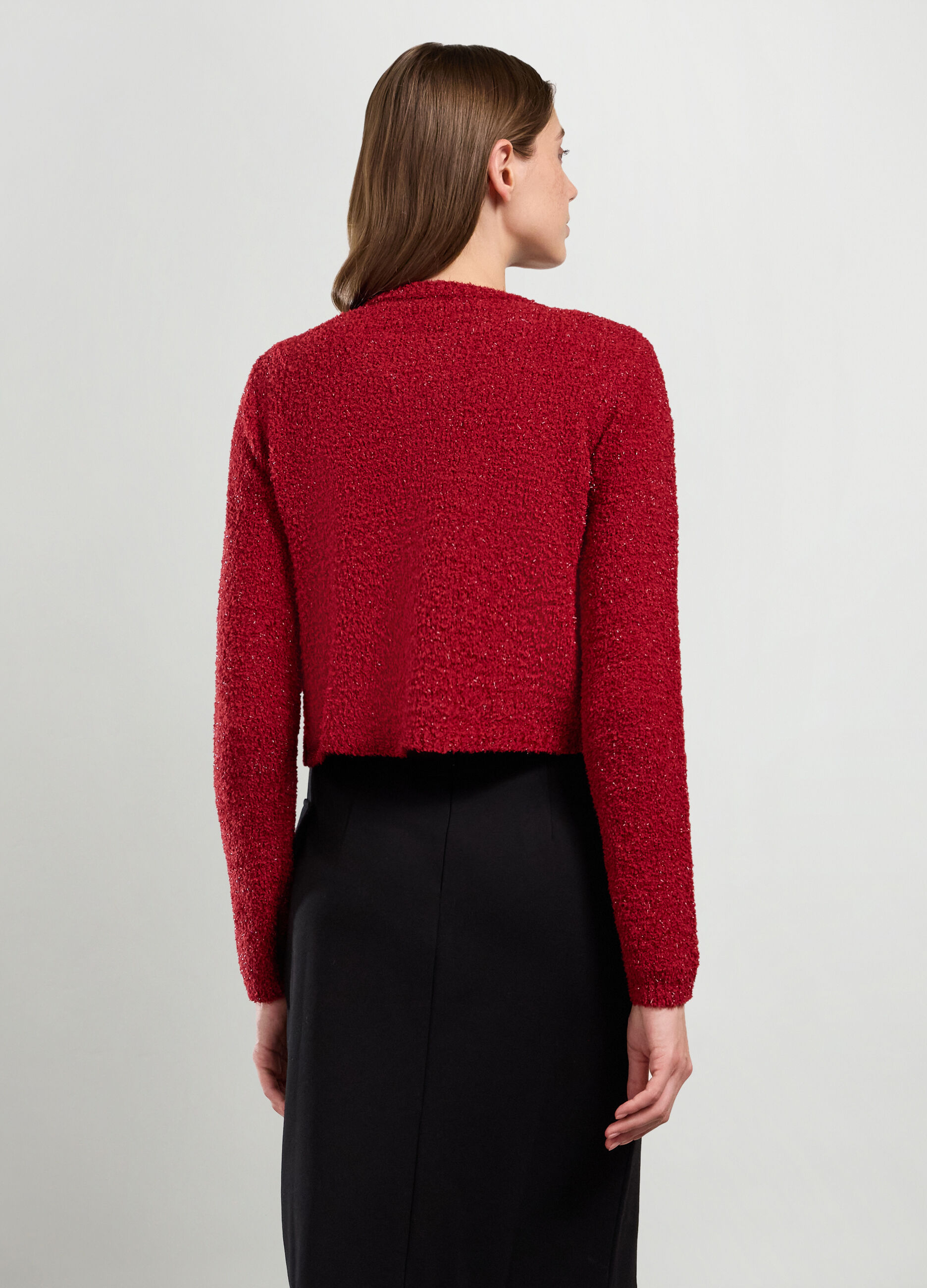 Cardigan tricot con filo lurex donna_1