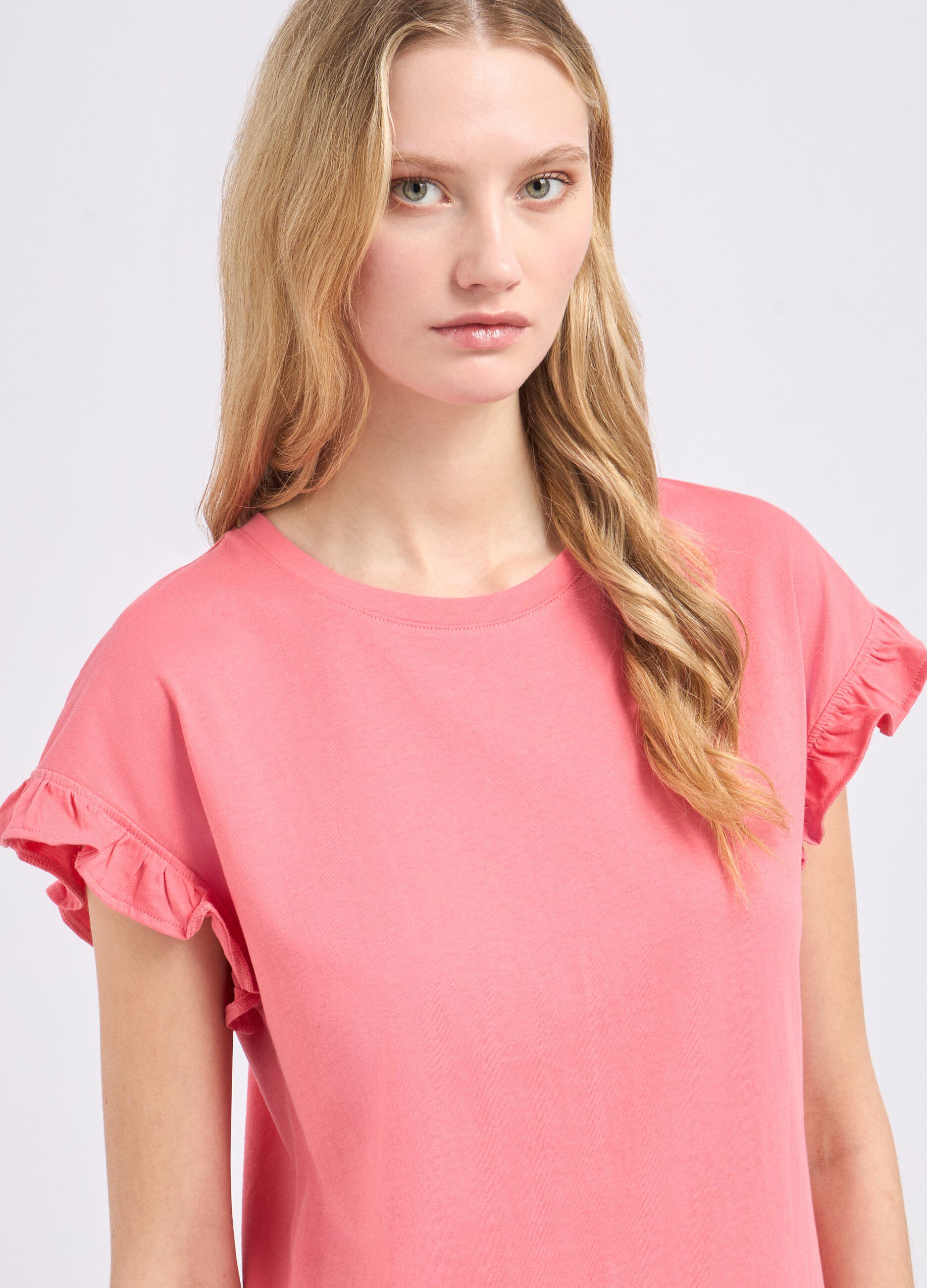 T-shirt in puro cotone con rouches donna_2