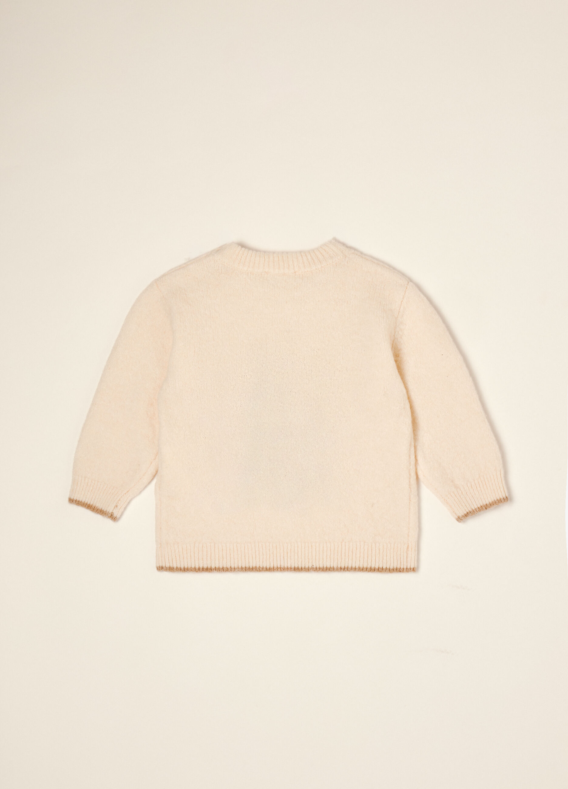 Maglia beige in lana elasticizzato con girocollo_1