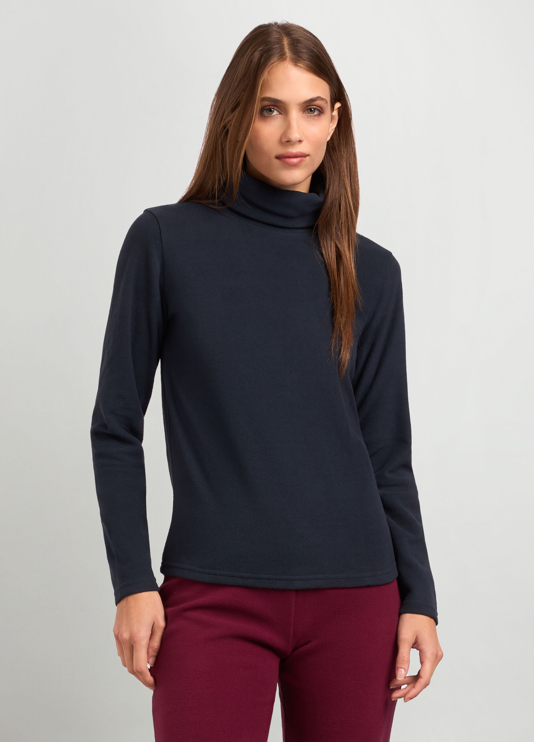 Felpa in pile a collo alto donna_0