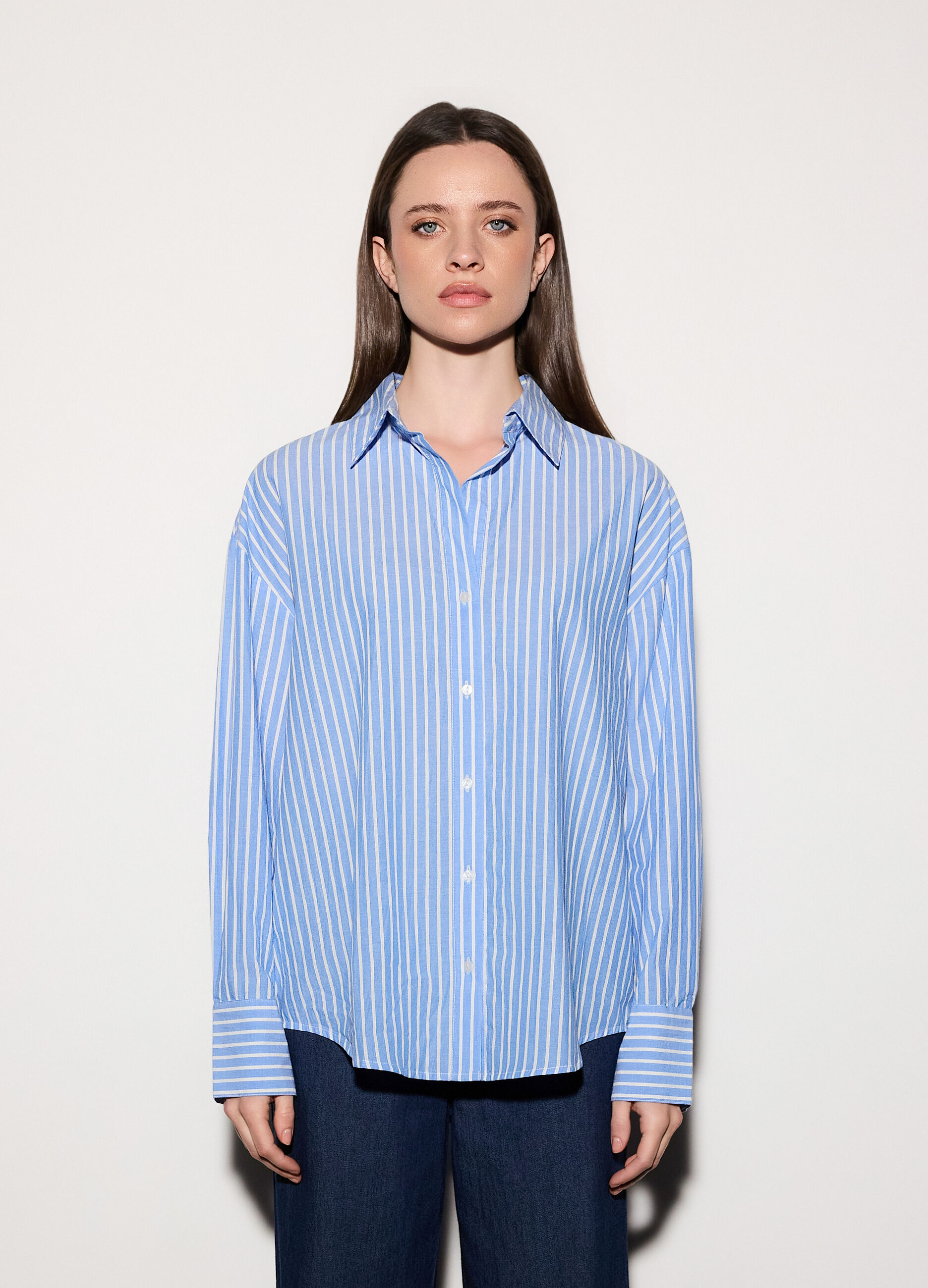 Camicia over fit con colletto alla francese donna_1