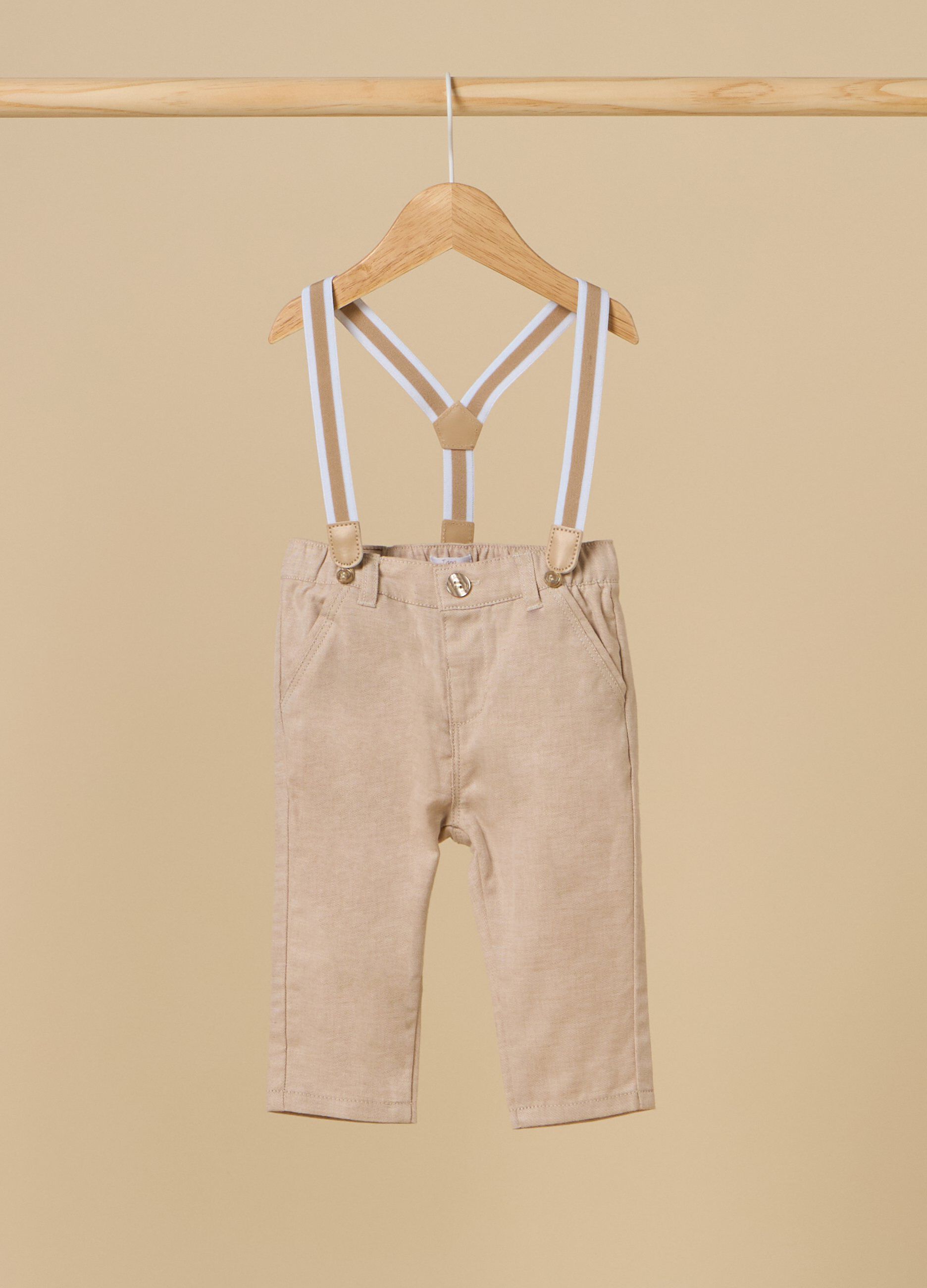 Pantaloni IANA in misto lino con bretelle neonato_0