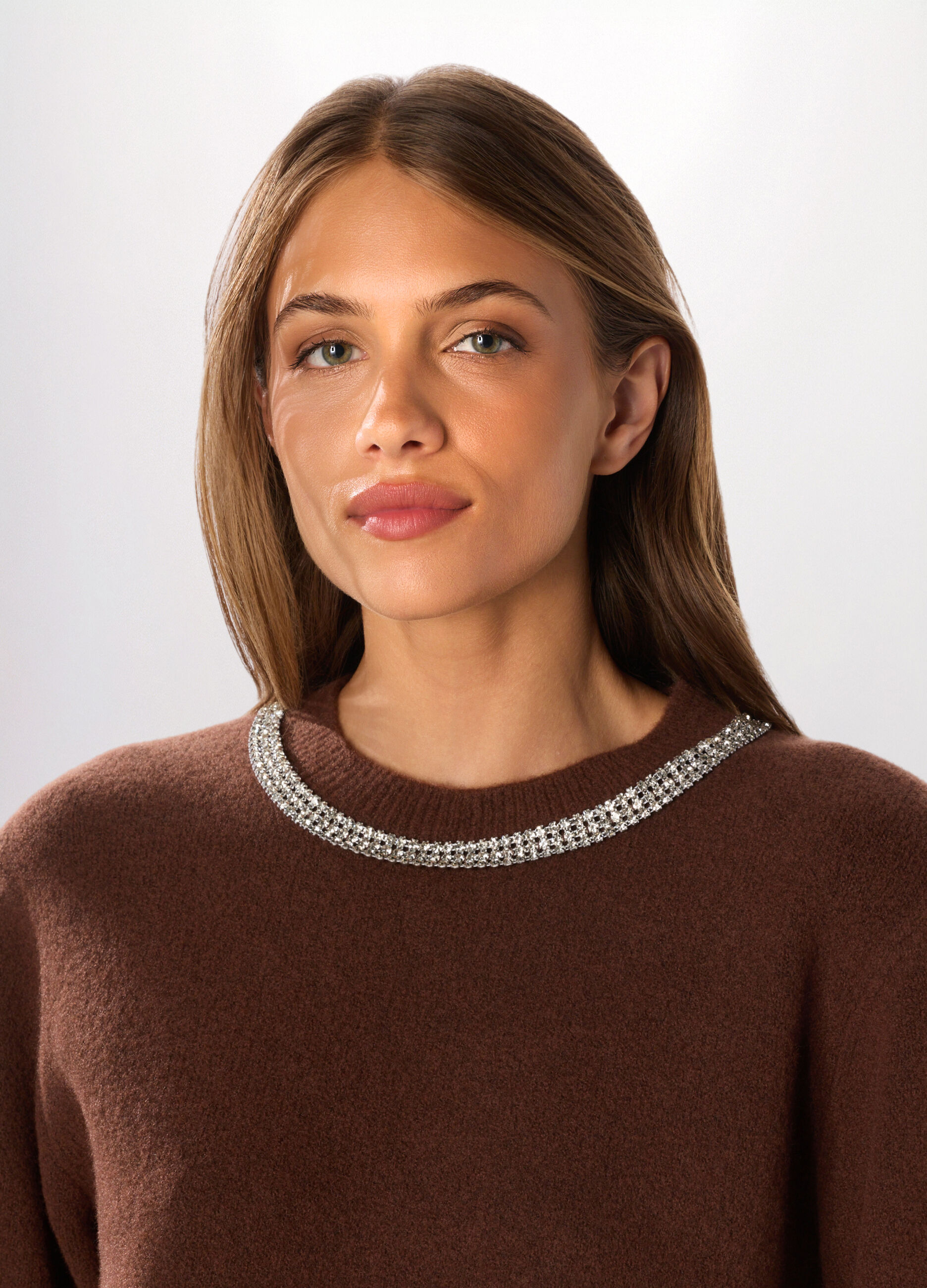 Pullover tricot misto lana con strass donna_2