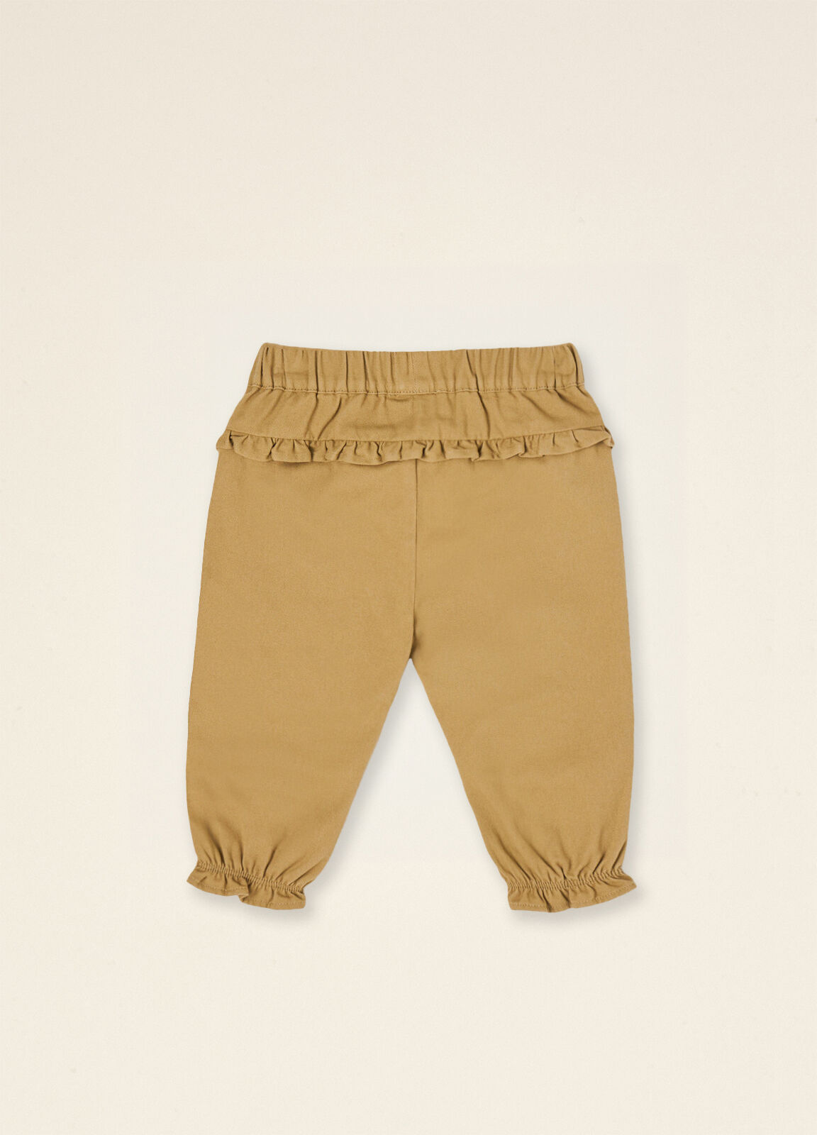 Pantaloni beige in puro cotone con volant_1