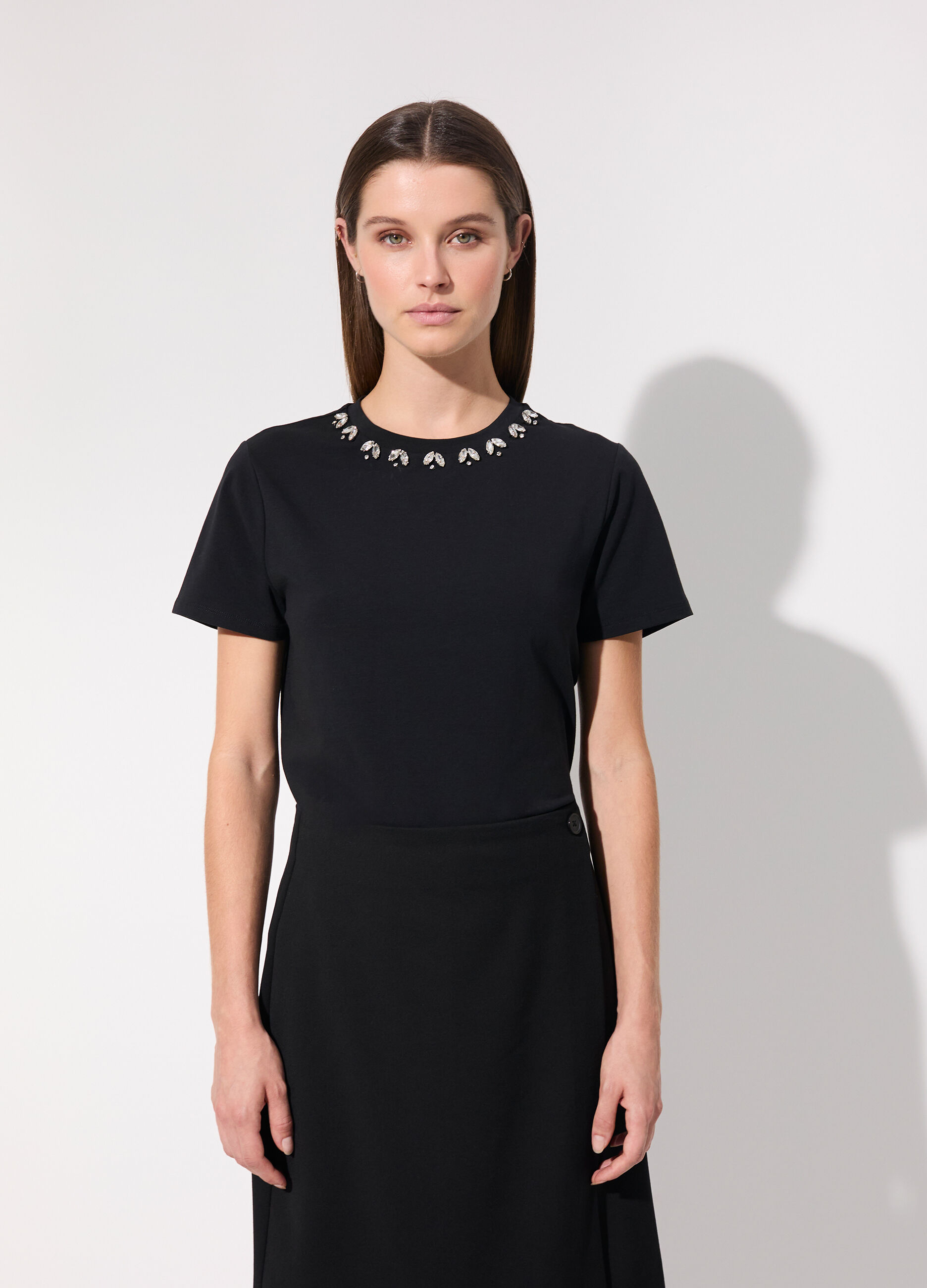 T-shirt gioiello in cotone stretch donna_1