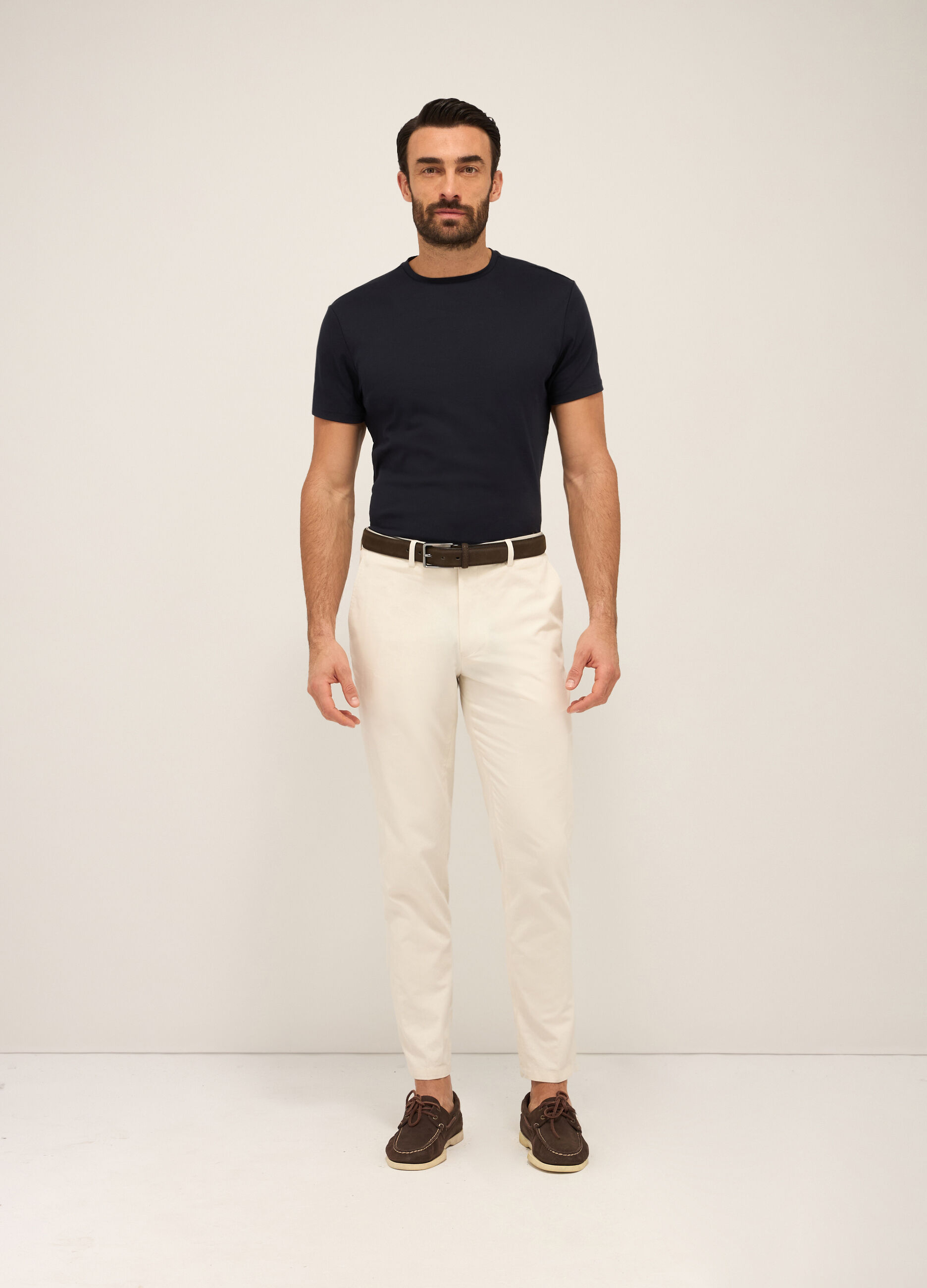 Pantaloni chino slim fit in cotone e lino uomo_0